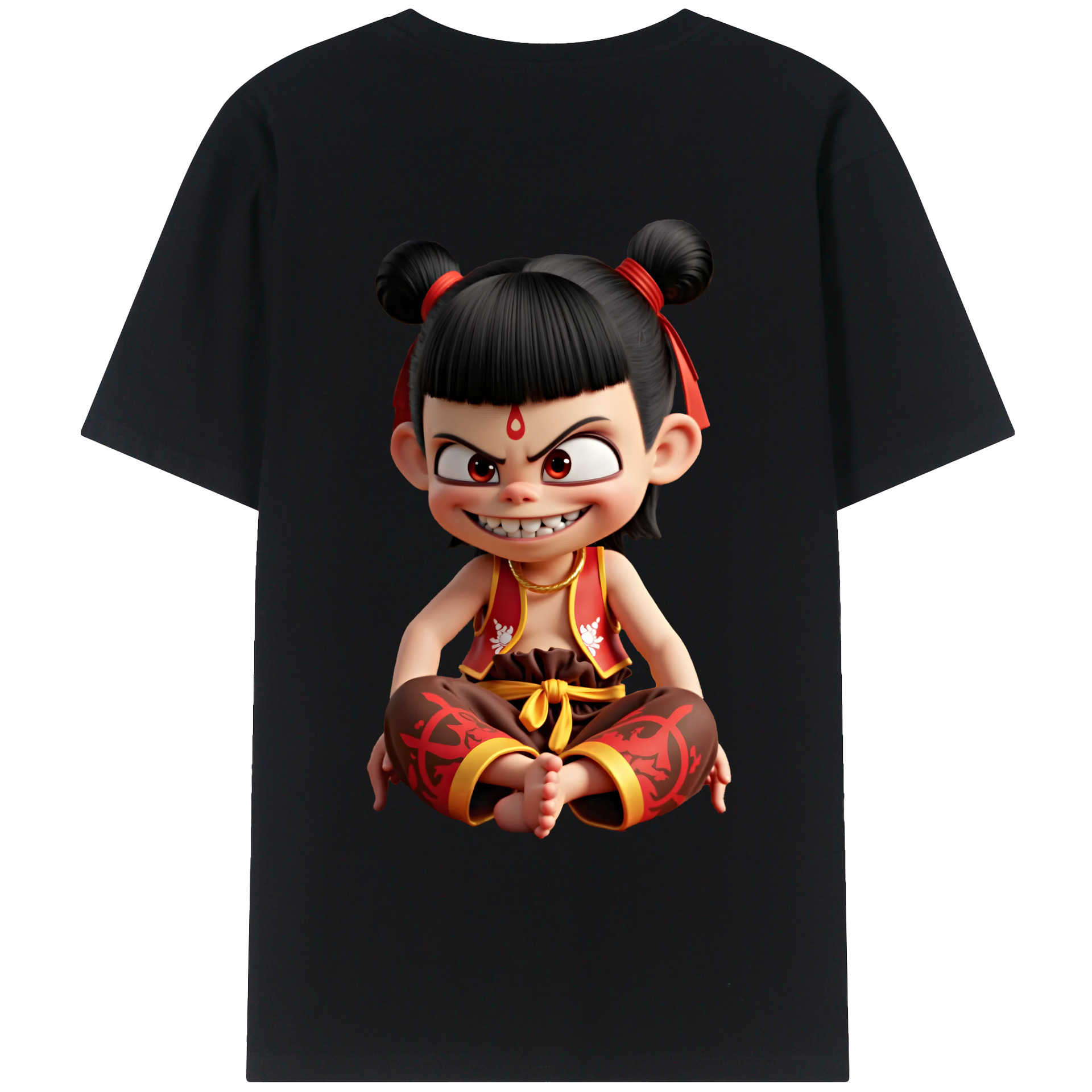 （画像用） Ne Zha 2 ナタ 魔童の大暴れ 綿100％ メンズ半袖Tシャツ（バックプリント） 通気性