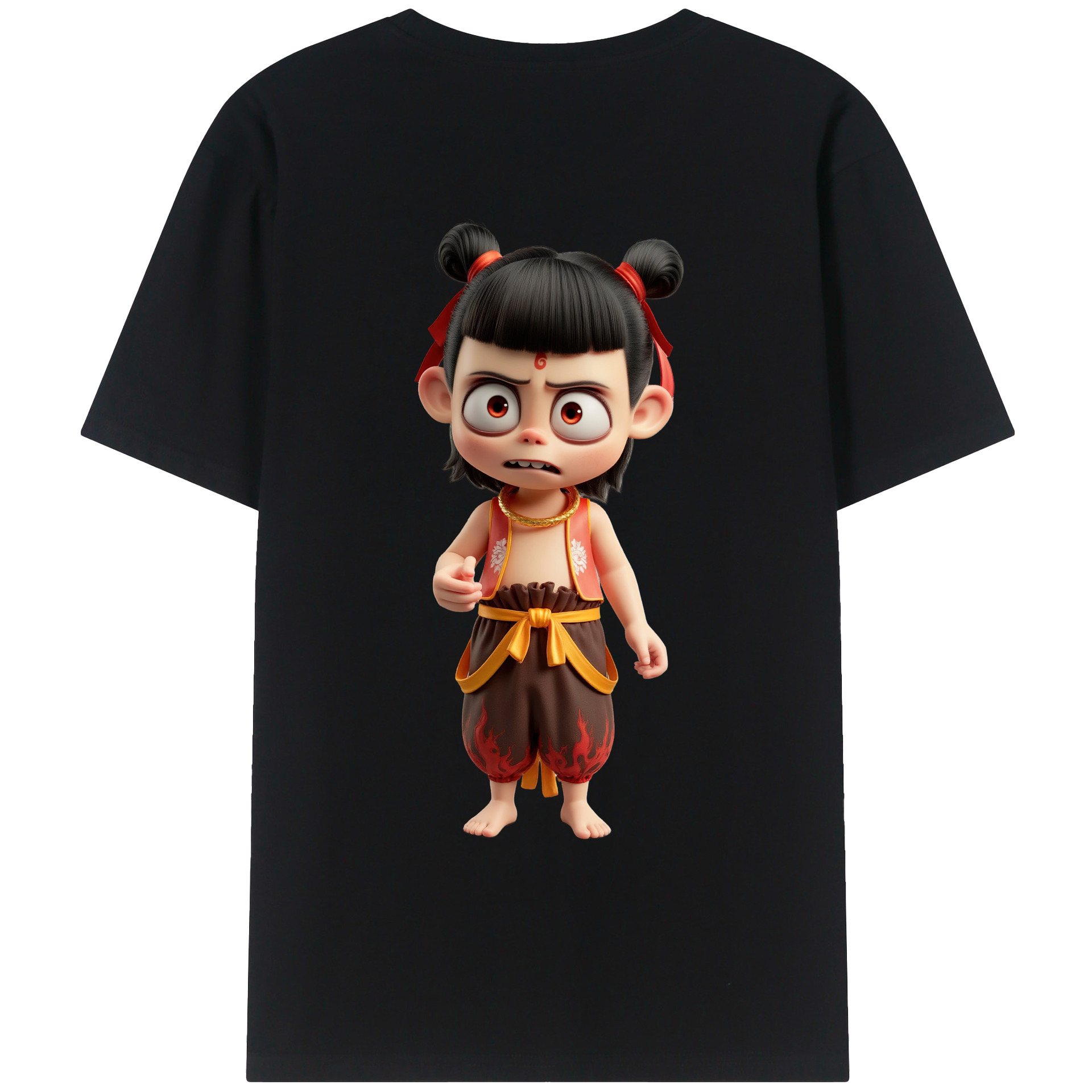 （画像用） Ne Zha 2 ナタ 魔童の大暴れ 綿100％ メンズ半袖Tシャツ（バックプリント） 通気性