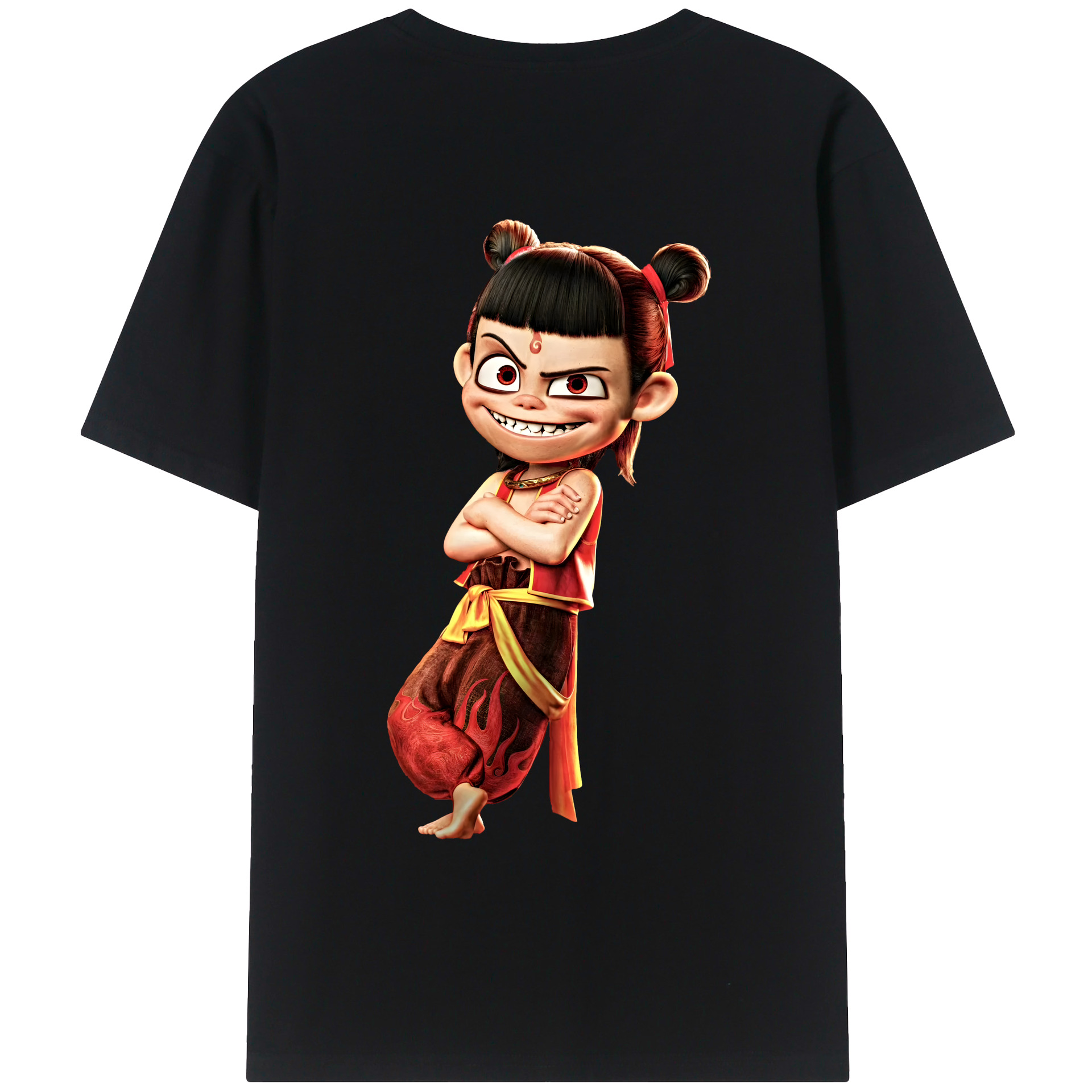 （画像用） Ne Zha 2 ナタ 魔童の大暴れ 綿100％ メンズ半袖Tシャツ（バックプリント） 通気性