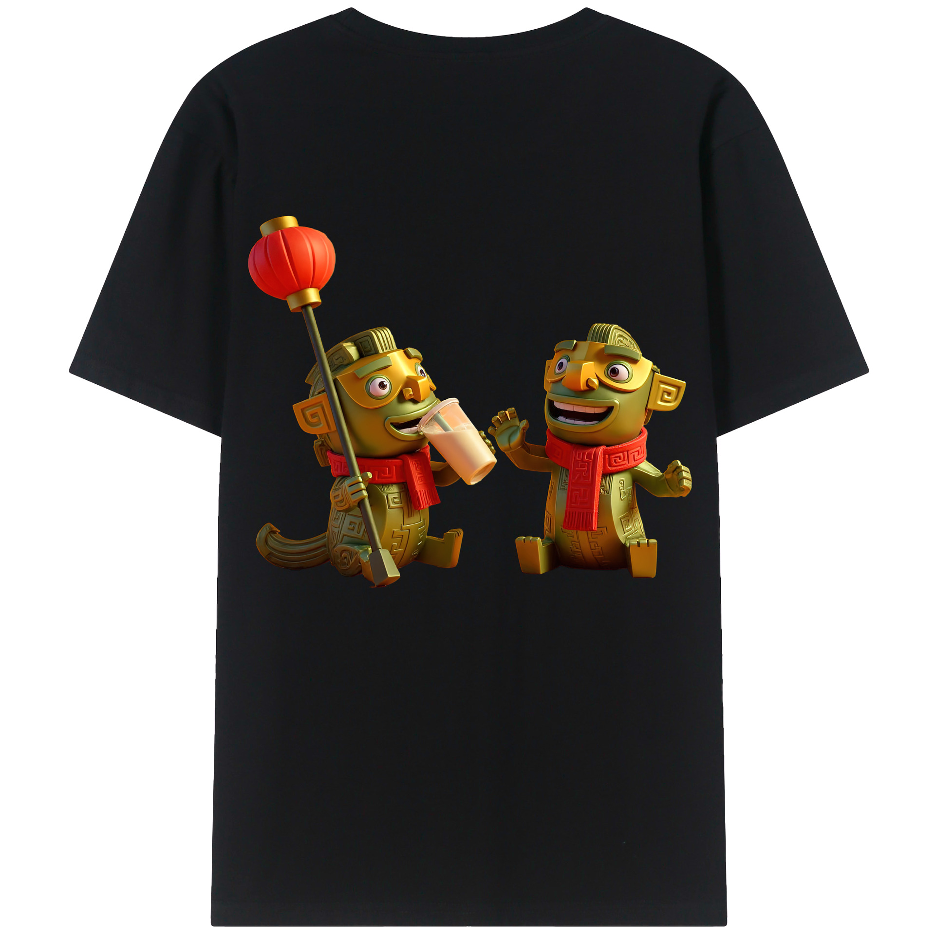 （画像用） Ne Zha 2 ナタ 魔童の大暴れ 綿100％ メンズ半袖Tシャツ（バックプリント） 通気性