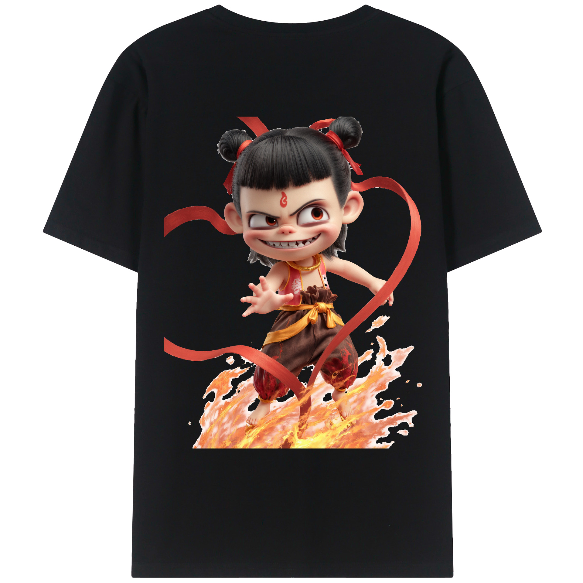 （画像用） Ne Zha 2 ナタ 魔童の大暴れ 綿100％ メンズ半袖Tシャツ（バックプリント） 通気性