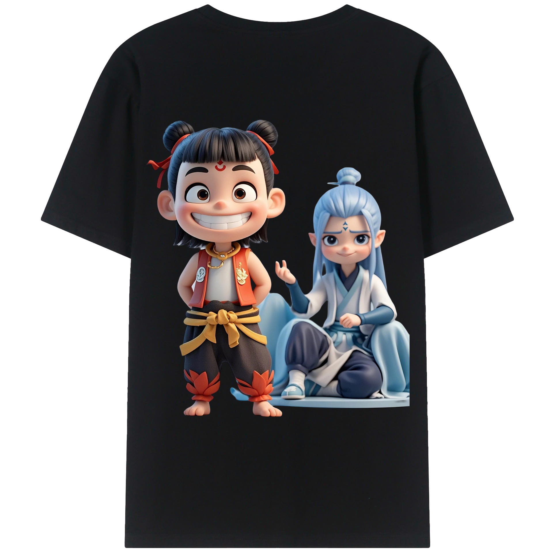 （画像用） Ne Zha 2 ナタ 魔童の大暴れ 綿100％ メンズ半袖Tシャツ（バックプリント） 通気性