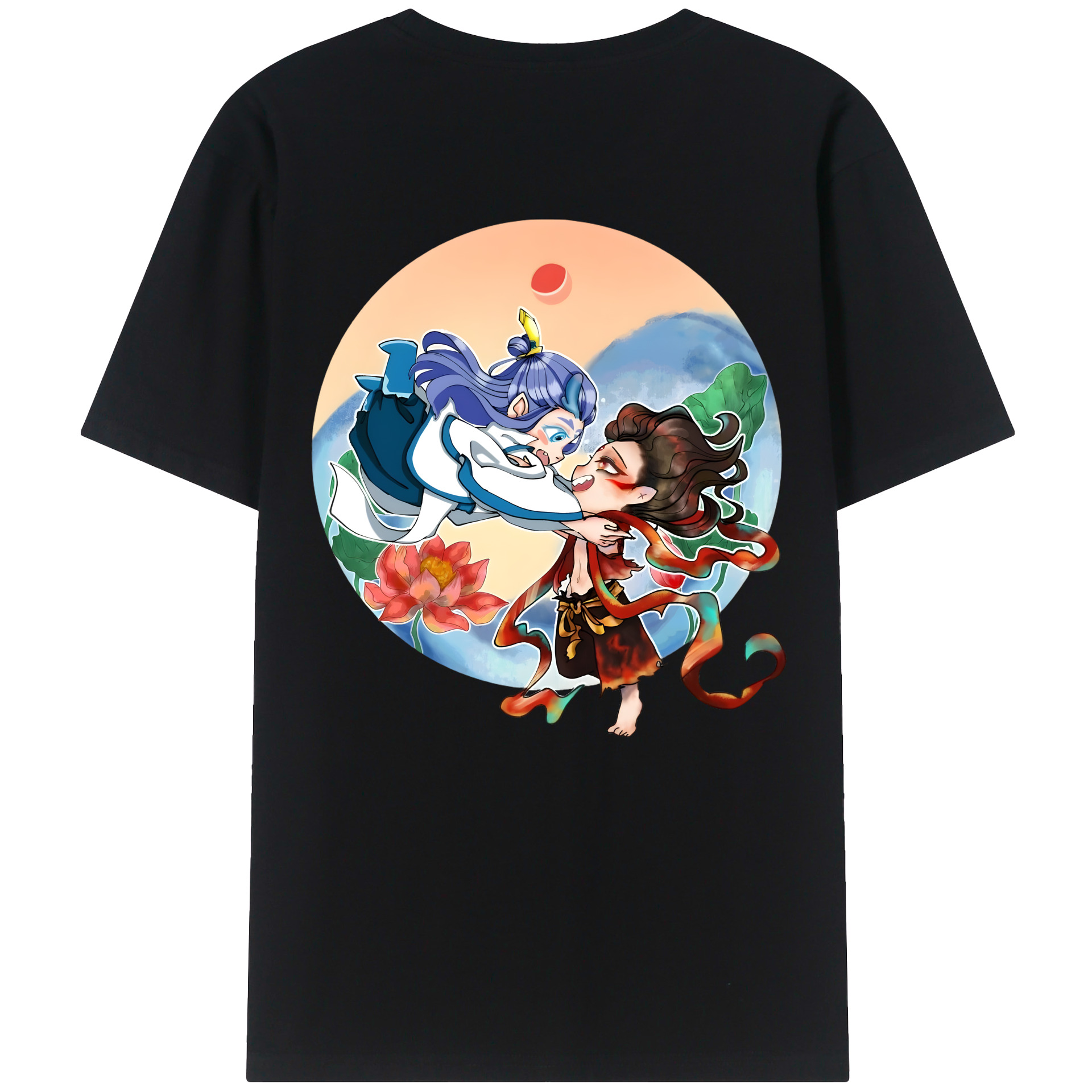 （画像用） Ne Zha 2 ナタ 魔童の大暴れ 綿100％ メンズ半袖Tシャツ（バックプリント） 通気性