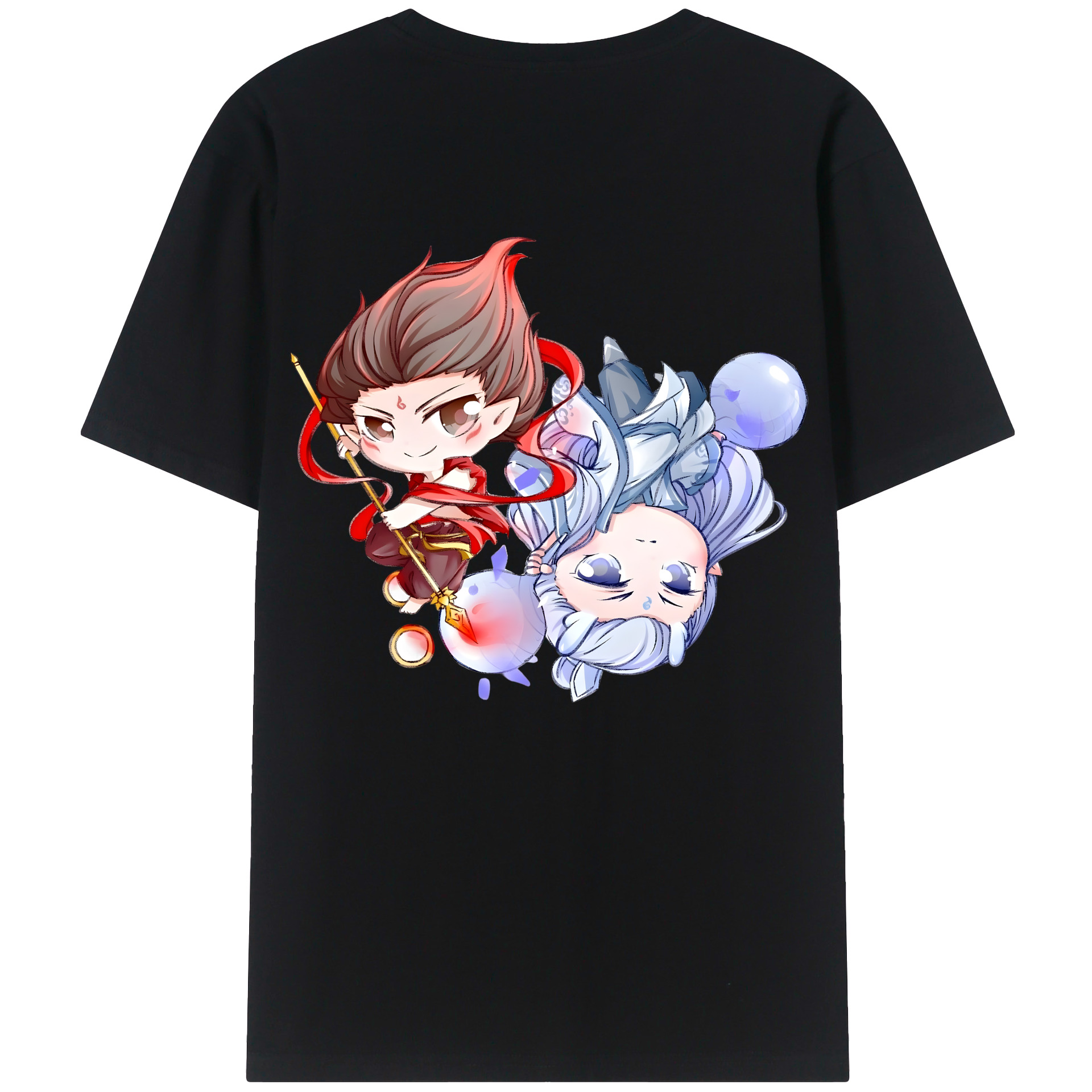 （画像用） Ne Zha 2 ナタ 魔童の大暴れ 綿100％ メンズ半袖Tシャツ（バックプリント） 通気性