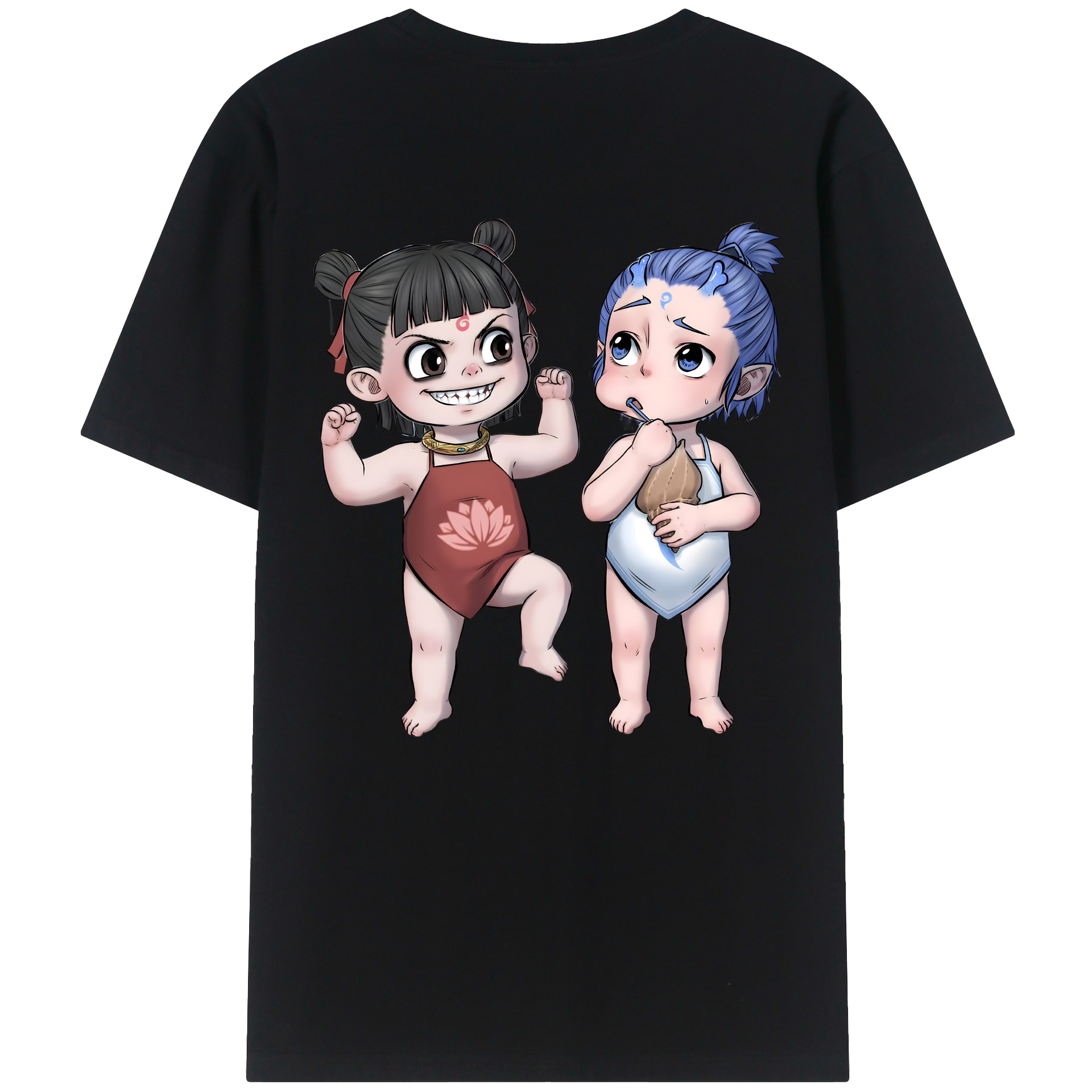 （画像用） Ne Zha 2 ナタ 魔童の大暴れ 綿100％ メンズ半袖Tシャツ（バックプリント） 通気性