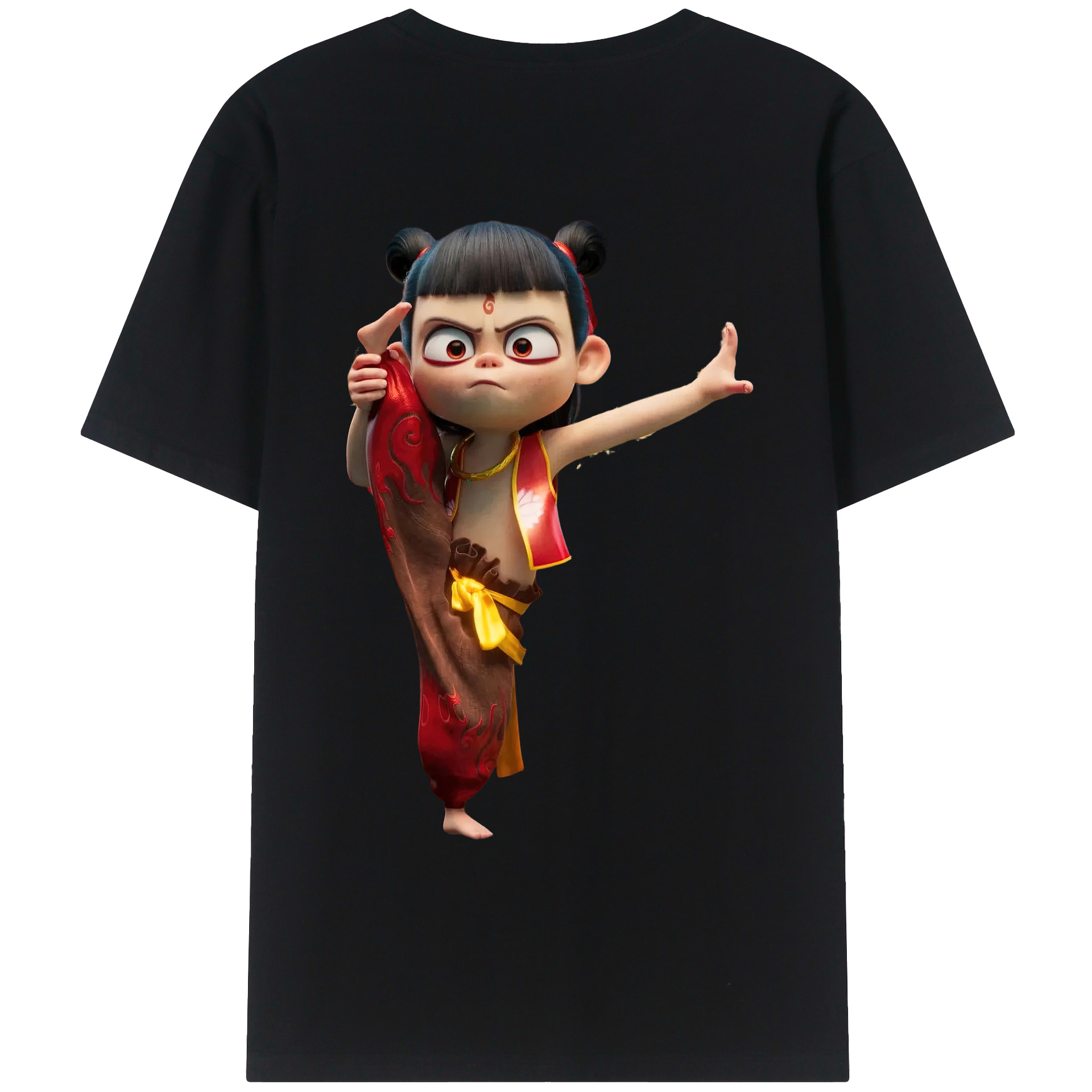 （画像用） Ne Zha 2 ナタ 魔童の大暴れ 綿100％ メンズ半袖Tシャツ（バックプリント） 通気性
