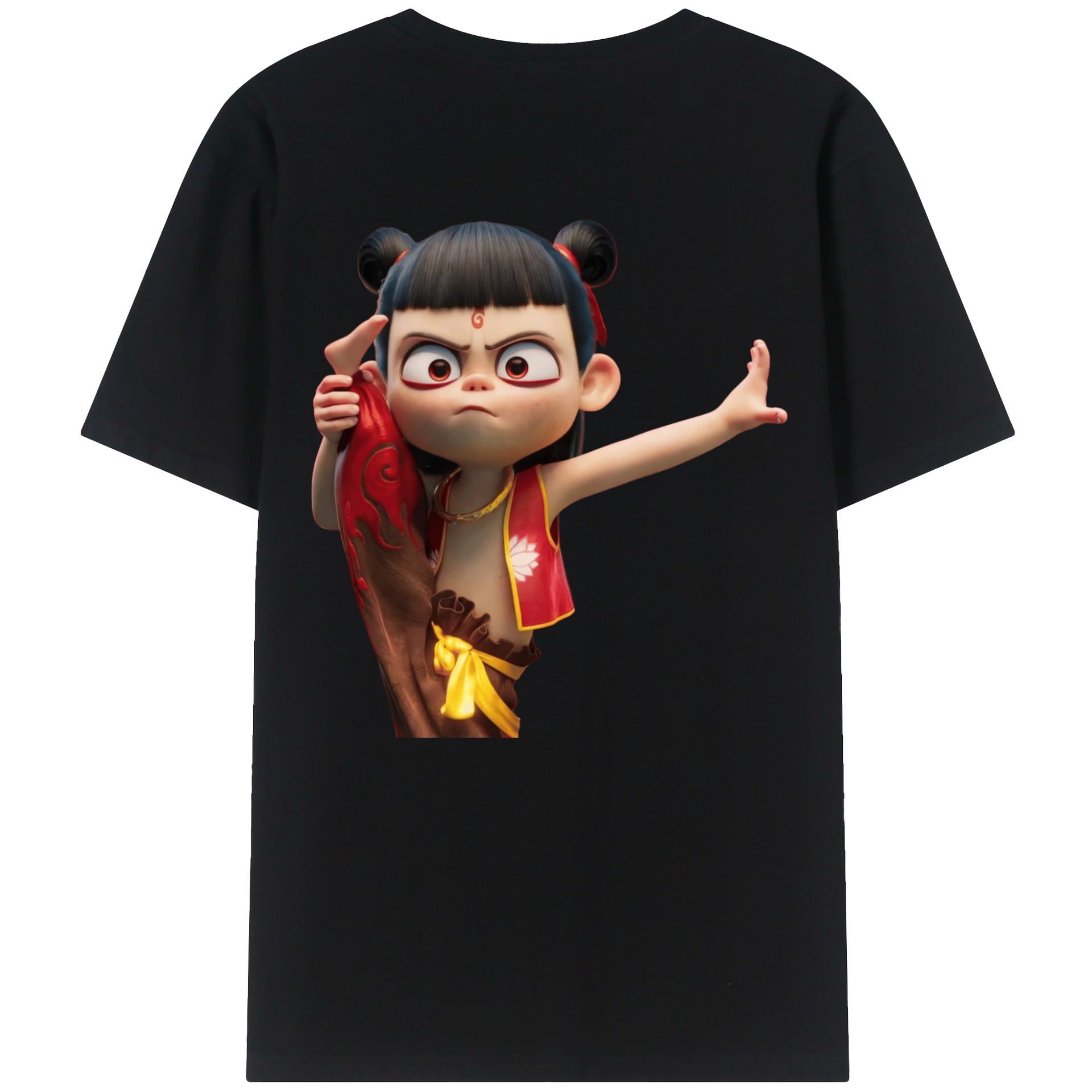 （画像用） Ne Zha 2 ナタ 魔童の大暴れ 綿100％ メンズ半袖Tシャツ（バックプリント） 通気性