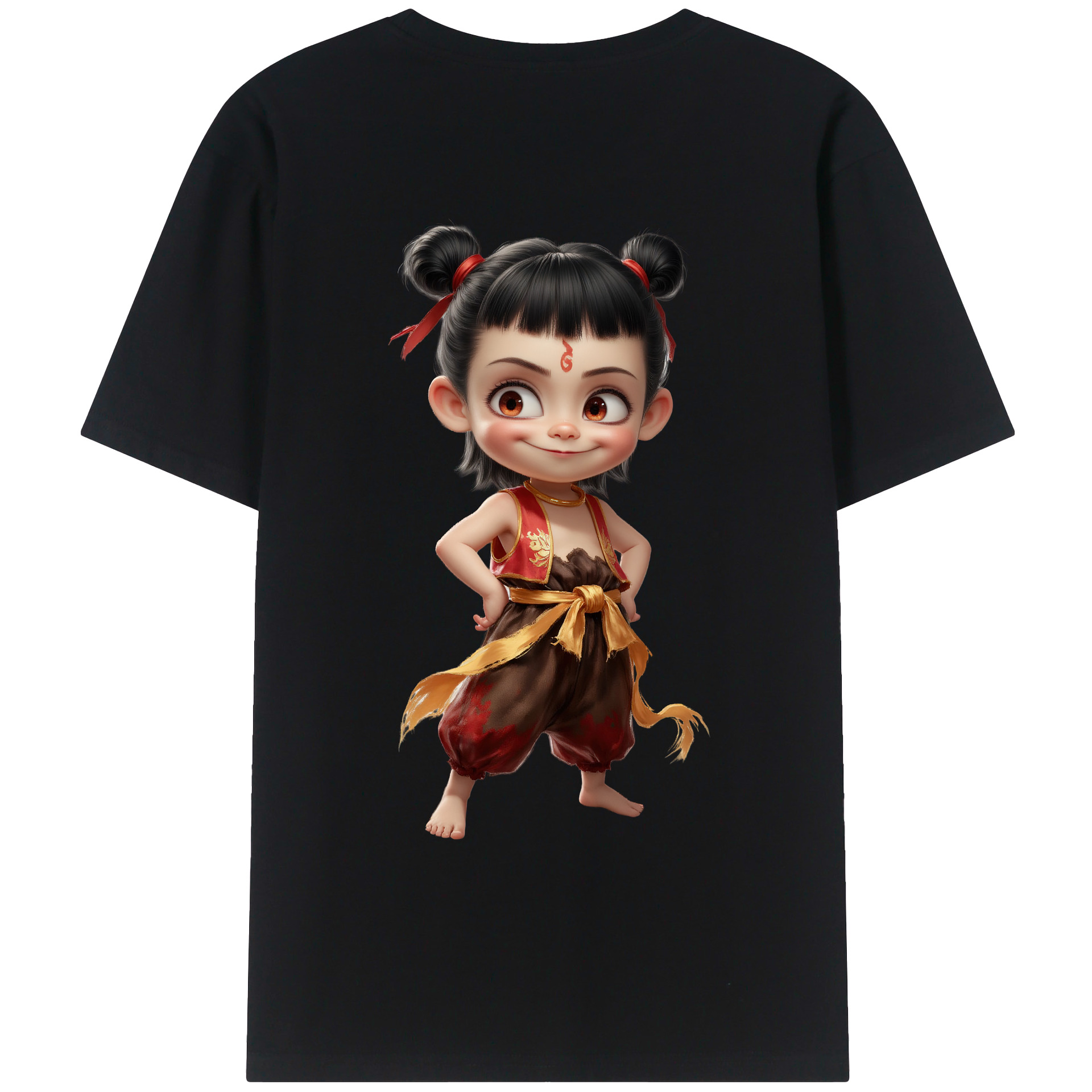 （画像用） Ne Zha 2 ナタ 魔童の大暴れ 綿100％ メンズ半袖Tシャツ（バックプリント） 通気性