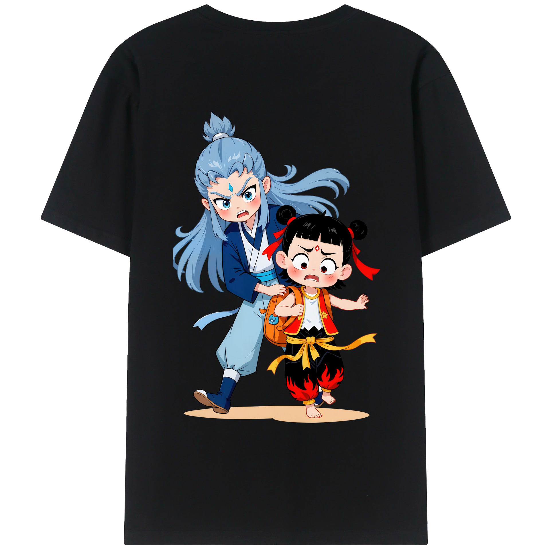 （画像用） Ne Zha 2 ナタ 魔童の大暴れ 綿100％ メンズ半袖Tシャツ（バックプリント） 通気性