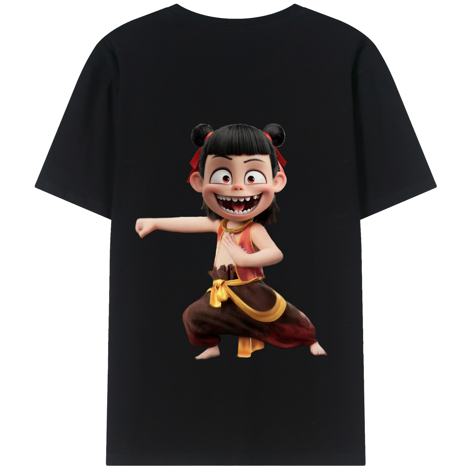 （画像用） Ne Zha 2 ナタ 魔童の大暴れ 綿100％ メンズ半袖Tシャツ（バックプリント） 通気性