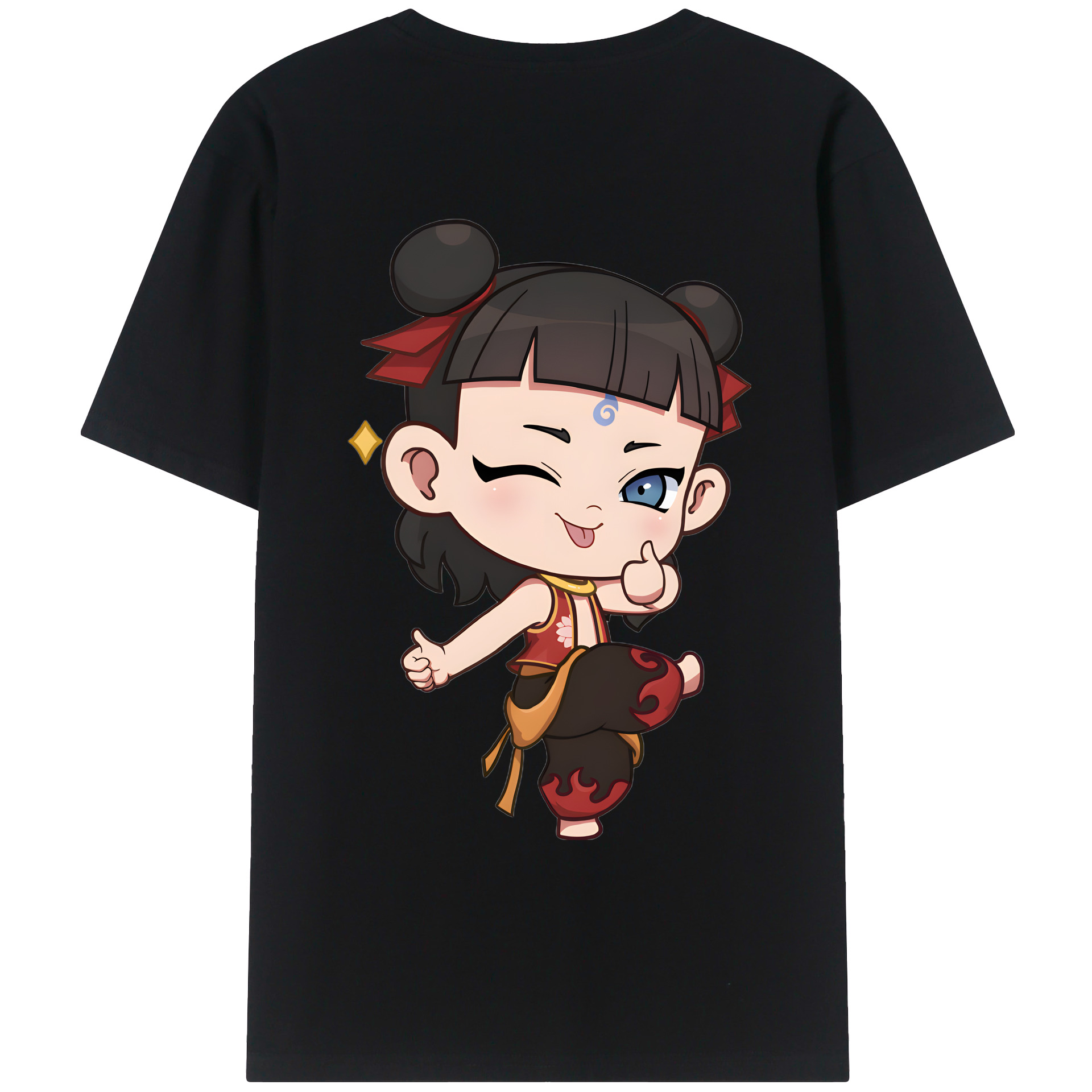 （画像用） Ne Zha 2 ナタ 魔童の大暴れ 綿100％ メンズ半袖Tシャツ（バックプリント） 通気性