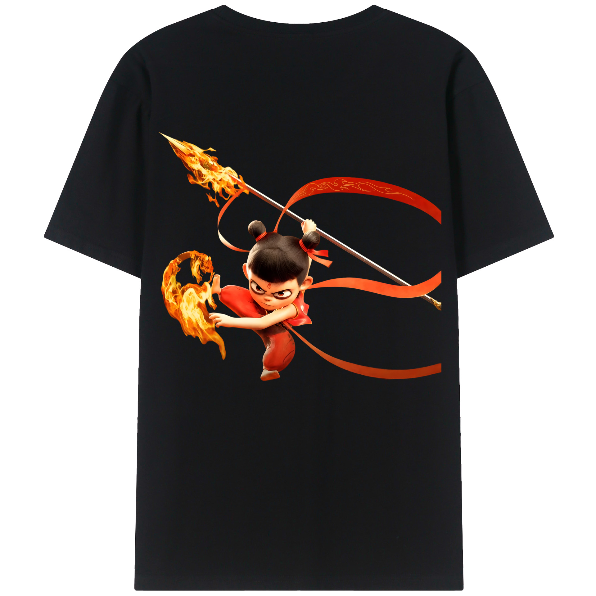 （画像用） Ne Zha 2 ナタ 魔童の大暴れ 綿100％ メンズ半袖Tシャツ（バックプリント） 通気性