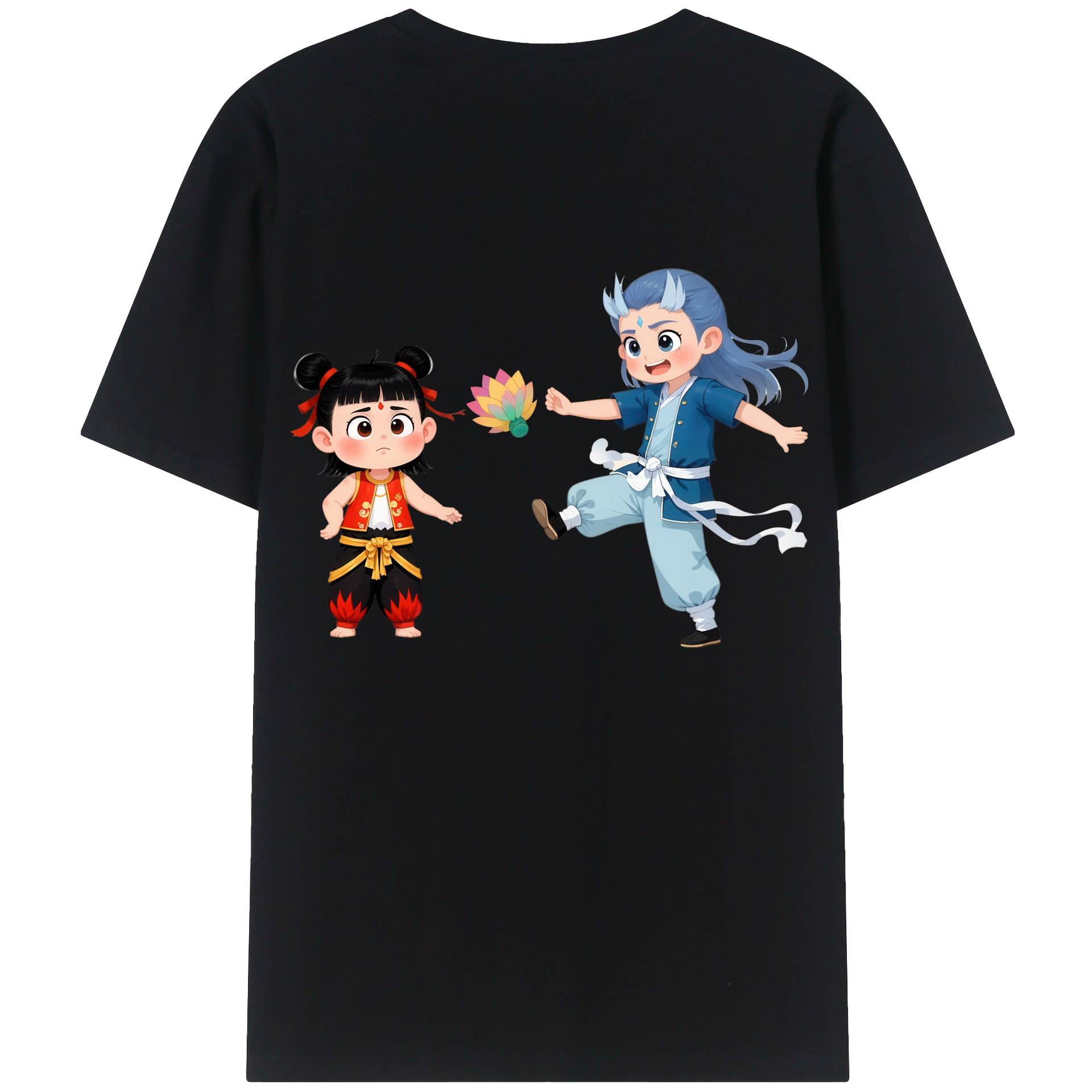 （画像用） Ne Zha 2 ナタ 魔童の大暴れ 綿100％ メンズ半袖Tシャツ（バックプリント） 通気性