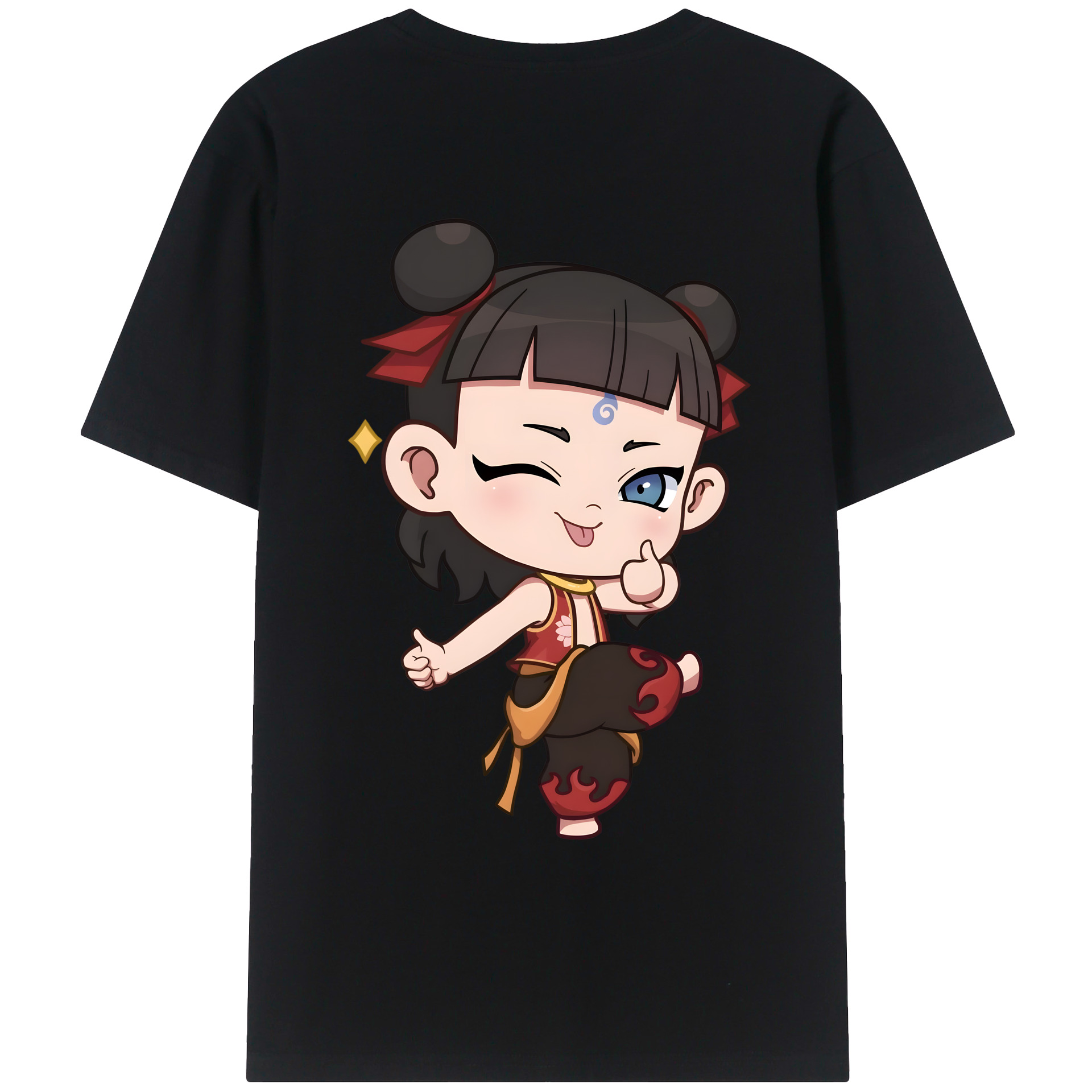 （画像用） Ne Zha 2 ナタ 魔童の大暴れ 綿100％ メンズ半袖Tシャツ（バックプリント） 通気性