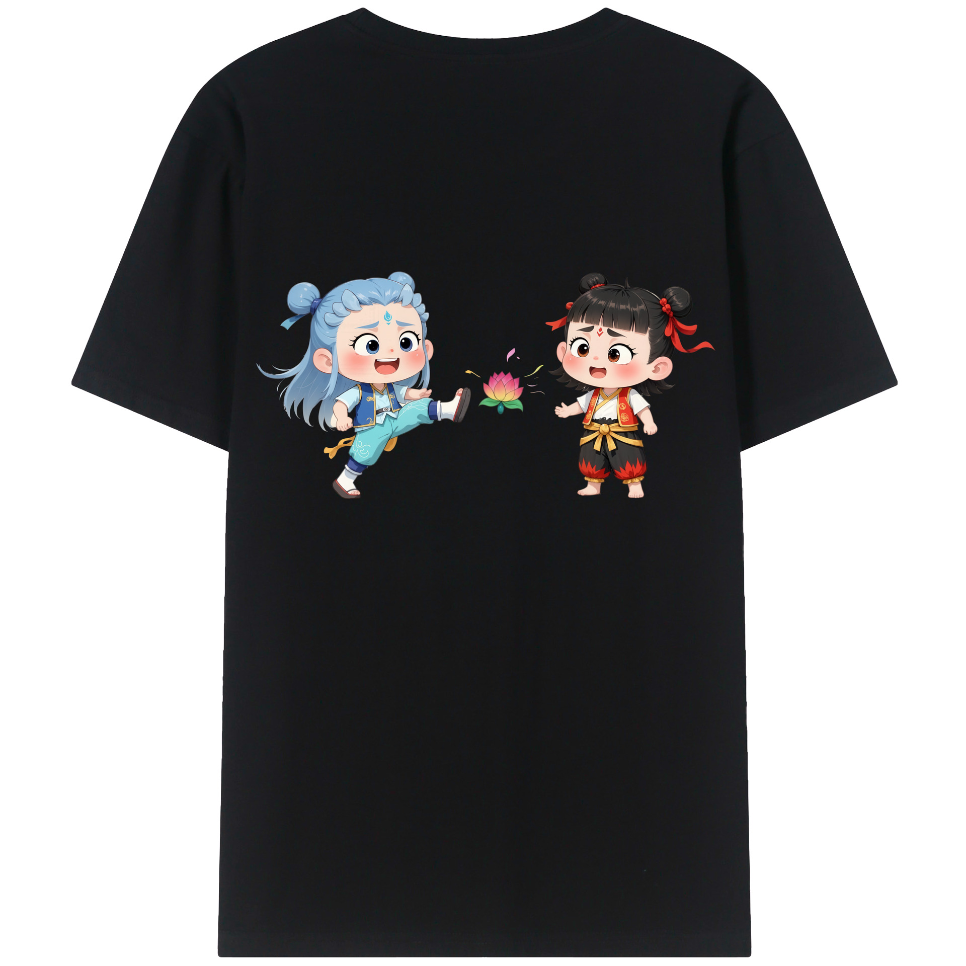 （画像用） Ne Zha 2 ナタ 魔童の大暴れ 綿100％ メンズ半袖Tシャツ（バックプリント） 通気性