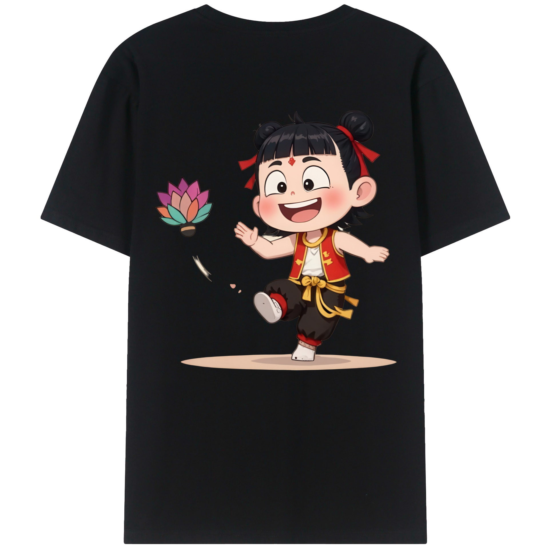（画像用） Ne Zha 2 ナタ 魔童の大暴れ 綿100％ メンズ半袖Tシャツ（バックプリント） 通気性