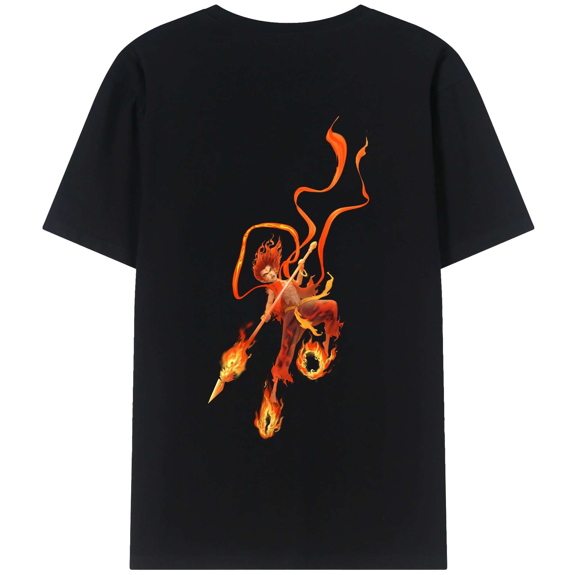 （画像用） Ne Zha 2 ナタ 魔童の大暴れ 綿100％ メンズ半袖Tシャツ（バックプリント） 通気性
