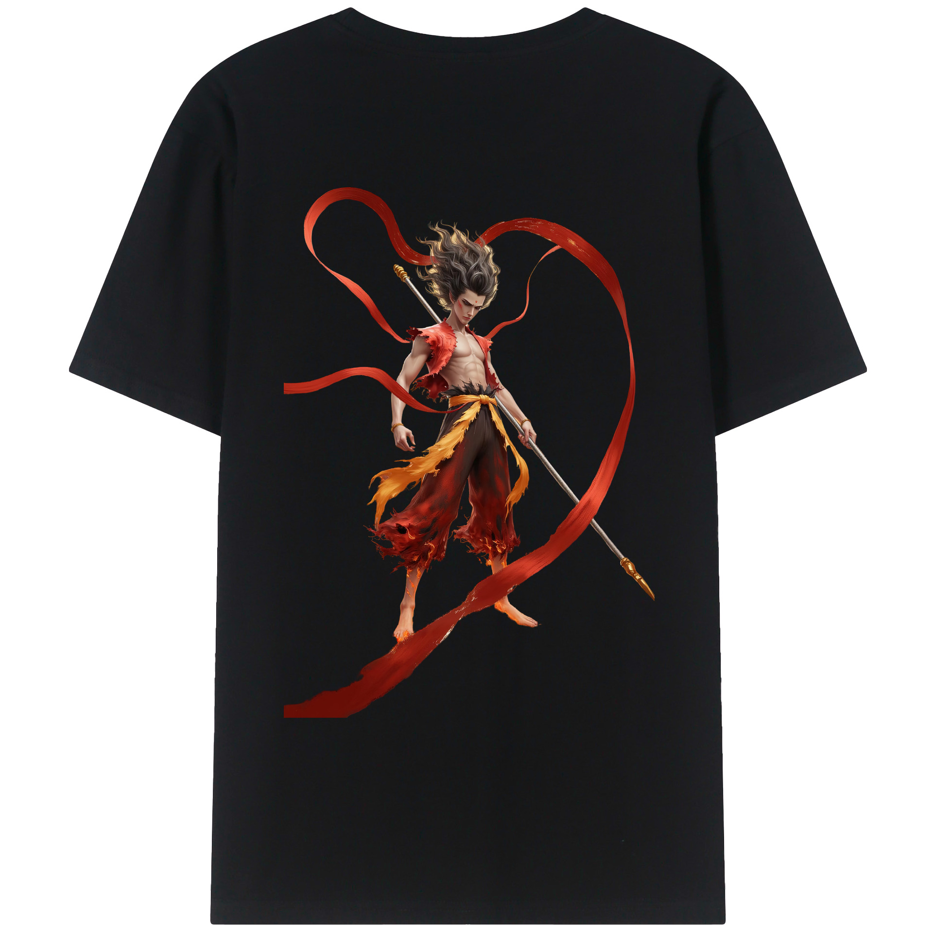 （画像用） Ne Zha 2 ナタ 魔童の大暴れ 綿100％ メンズ半袖Tシャツ（バックプリント） 通気性