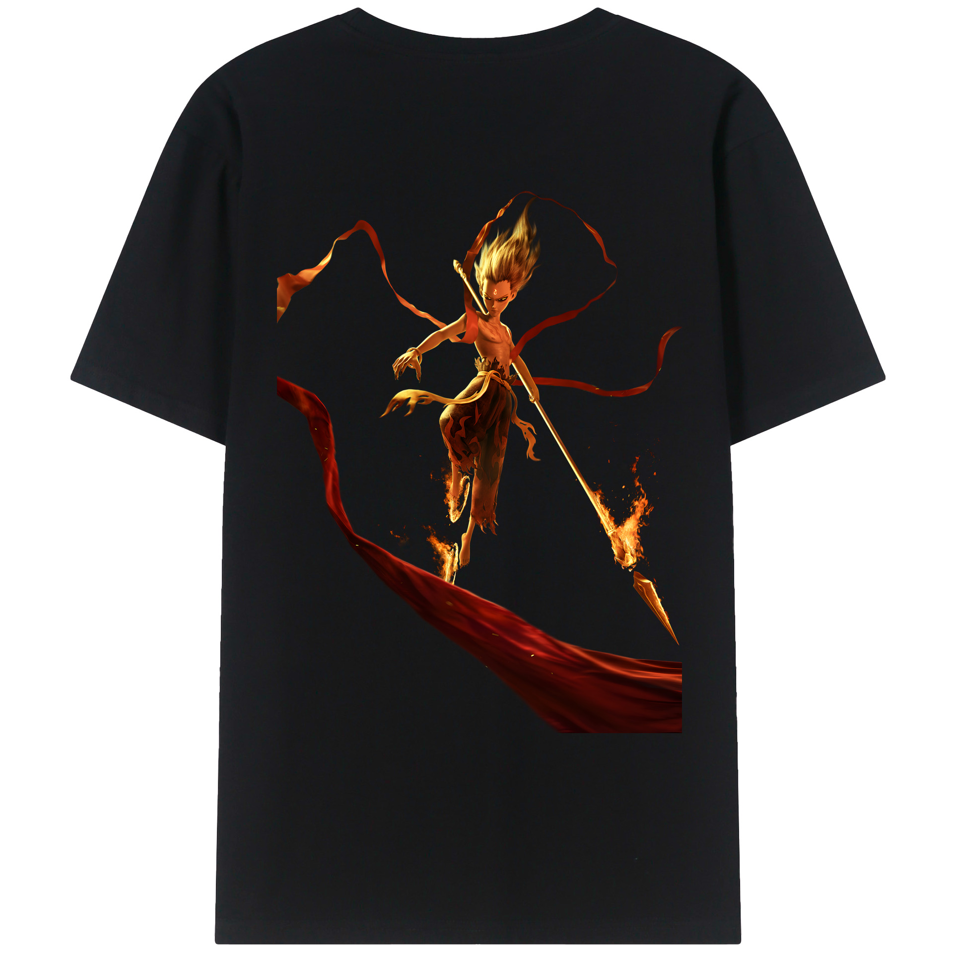 （画像用） Ne Zha 2 ナタ 魔童の大暴れ 綿100％ メンズ半袖Tシャツ（バックプリント） 通気性