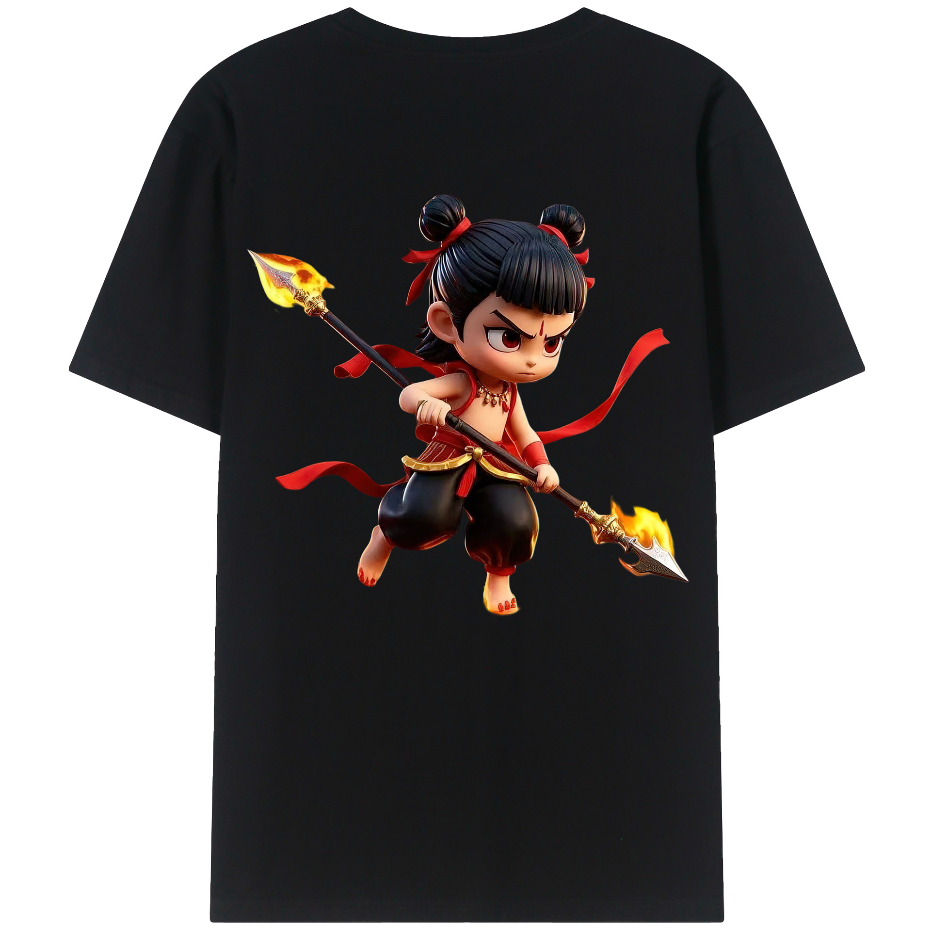 （画像用） Ne Zha 2 ナタ 魔童の大暴れ 綿100％ メンズ半袖Tシャツ（バックプリント） 通気性