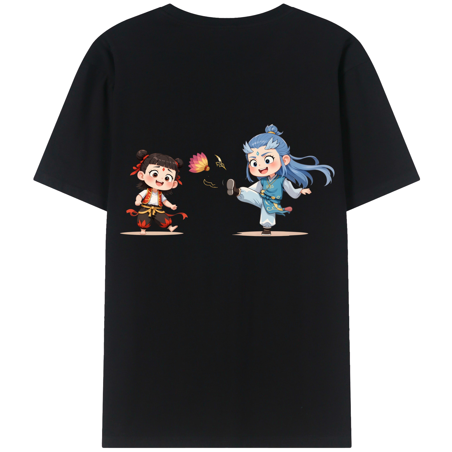 （画像用） Ne Zha 2 ナタ 魔童の大暴れ 綿100％ メンズ半袖Tシャツ（バックプリント） 通気性