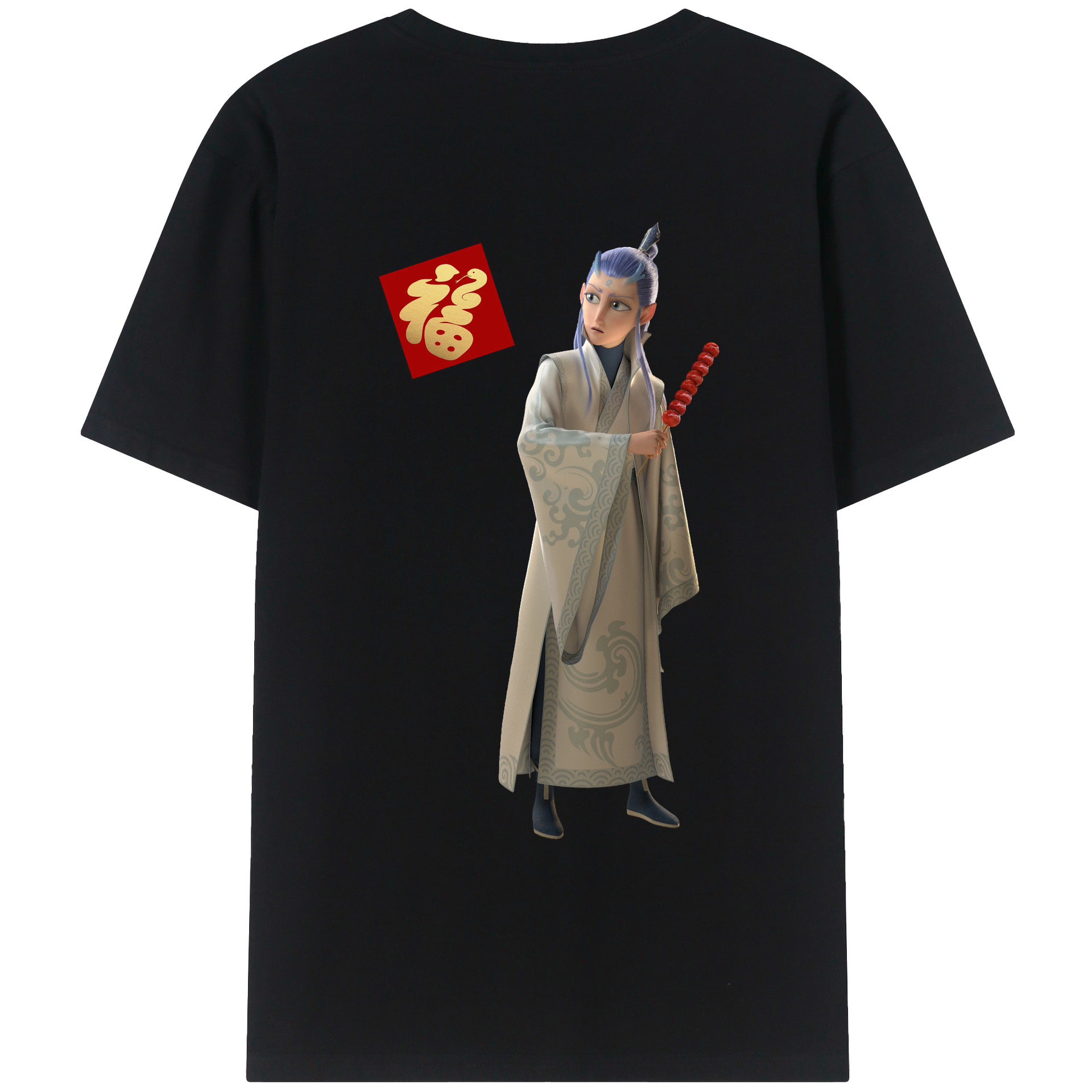 （画像用） Ne Zha 2 ナタ 魔童の大暴れ 綿100％ メンズ半袖Tシャツ（バックプリント） 通気性