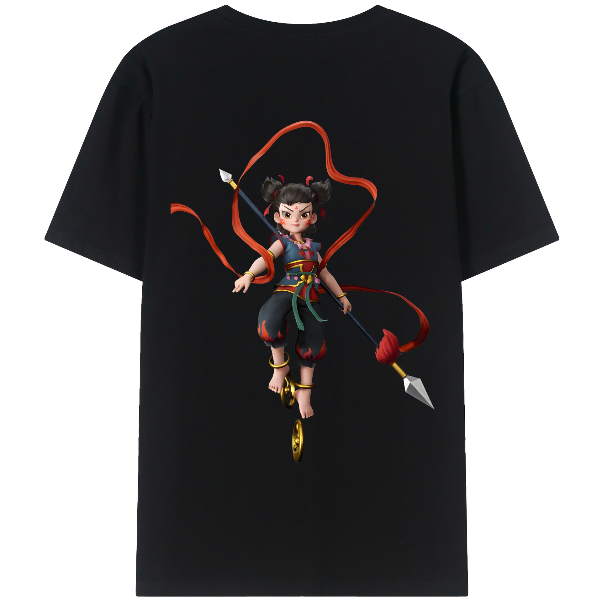 （画像用） Ne Zha 2 ナタ 魔童の大暴れ 綿100％ メンズ半袖Tシャツ（バックプリント） 通気性