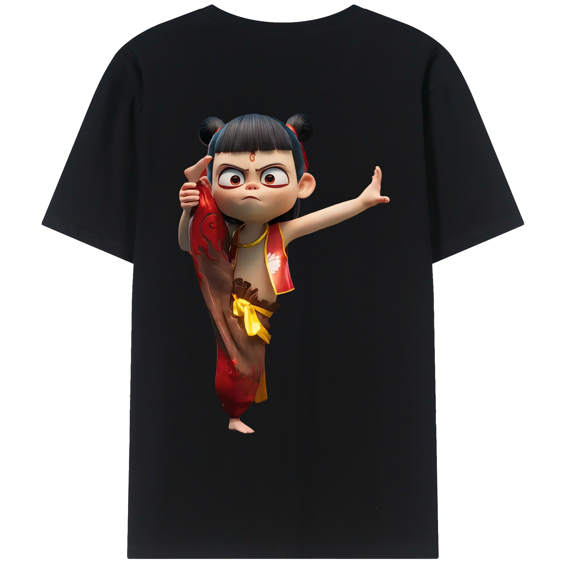 （画像用） Ne Zha 2 ナタ 魔童の大暴れ 綿100％ メンズ半袖Tシャツ（バックプリント） 通気性