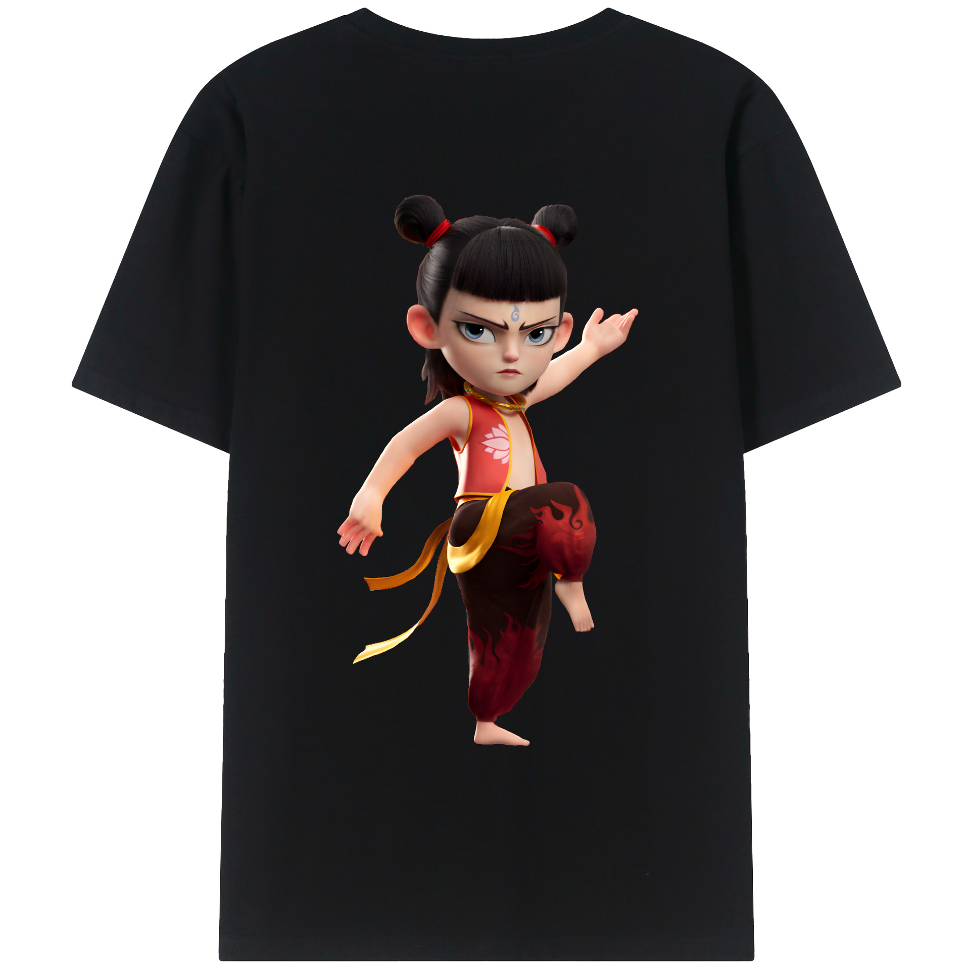 （画像用） Ne Zha 2 ナタ 魔童の大暴れ 綿100％ メンズ半袖Tシャツ（バックプリント） 通気性