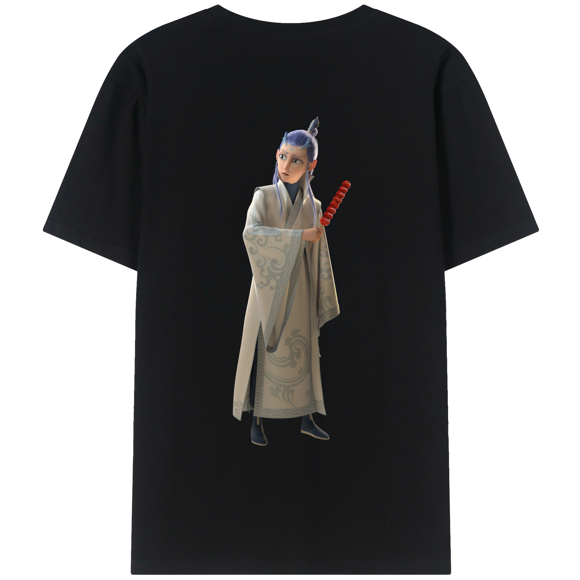 （画像用） Ne Zha 2 ナタ 魔童の大暴れ 綿100％ メンズ半袖Tシャツ（バックプリント） 通気性
