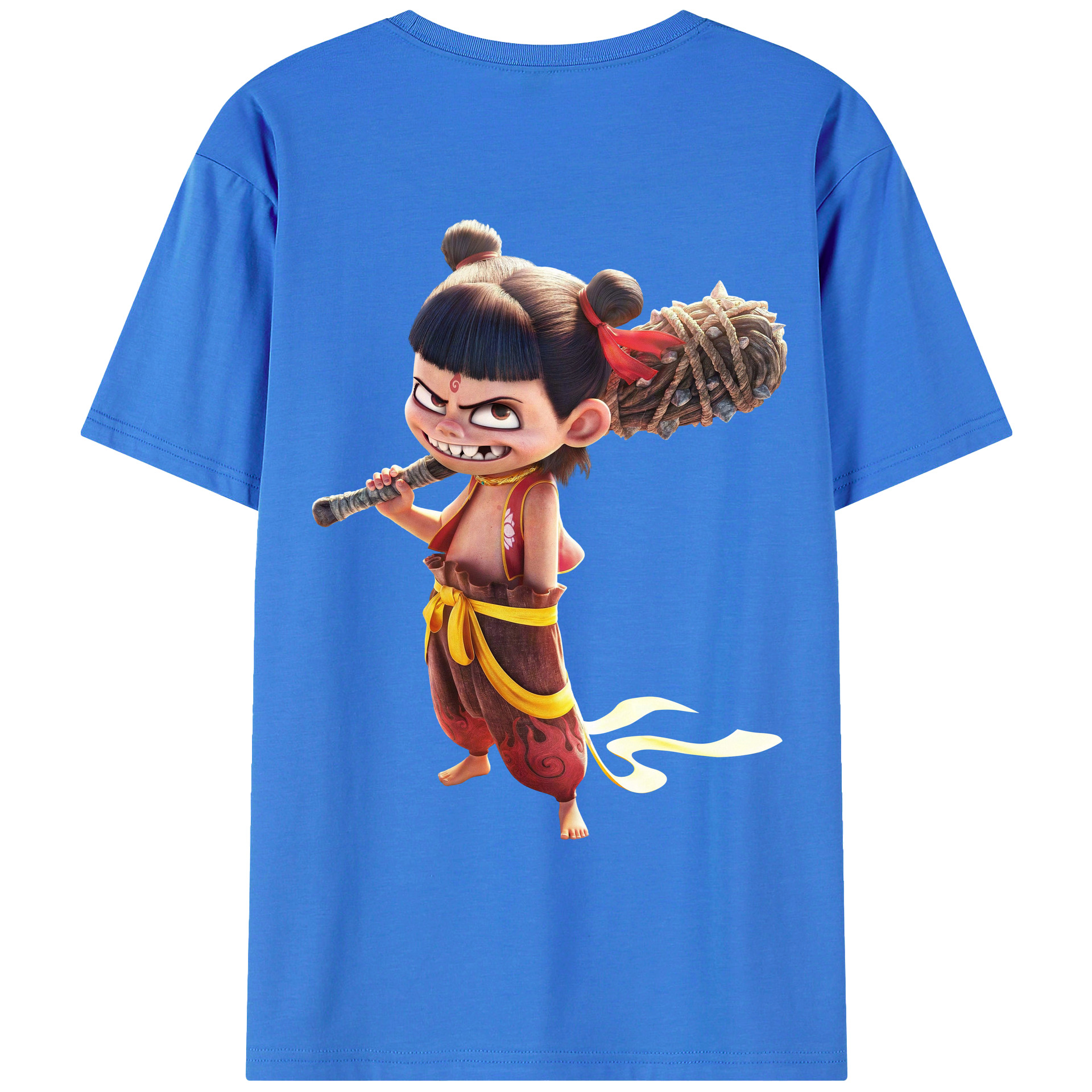 （画像用） Ne Zha 2 ナタ 魔童の大暴れ 綿100％ メンズ半袖Tシャツ（バックプリント） 通気性