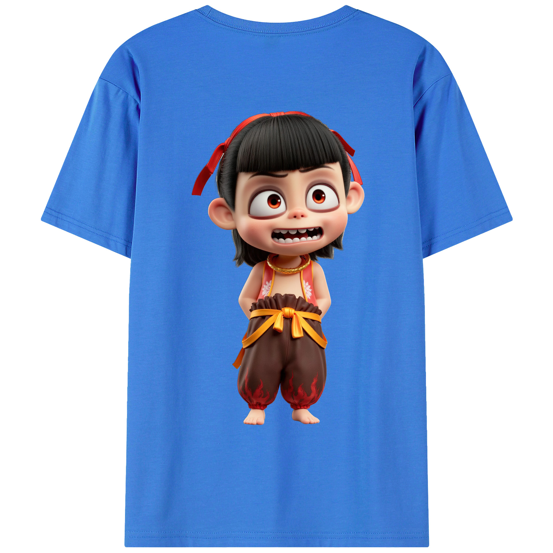 （画像用） Ne Zha 2 ナタ 魔童の大暴れ 綿100％ メンズ半袖Tシャツ（バックプリント） 通気性