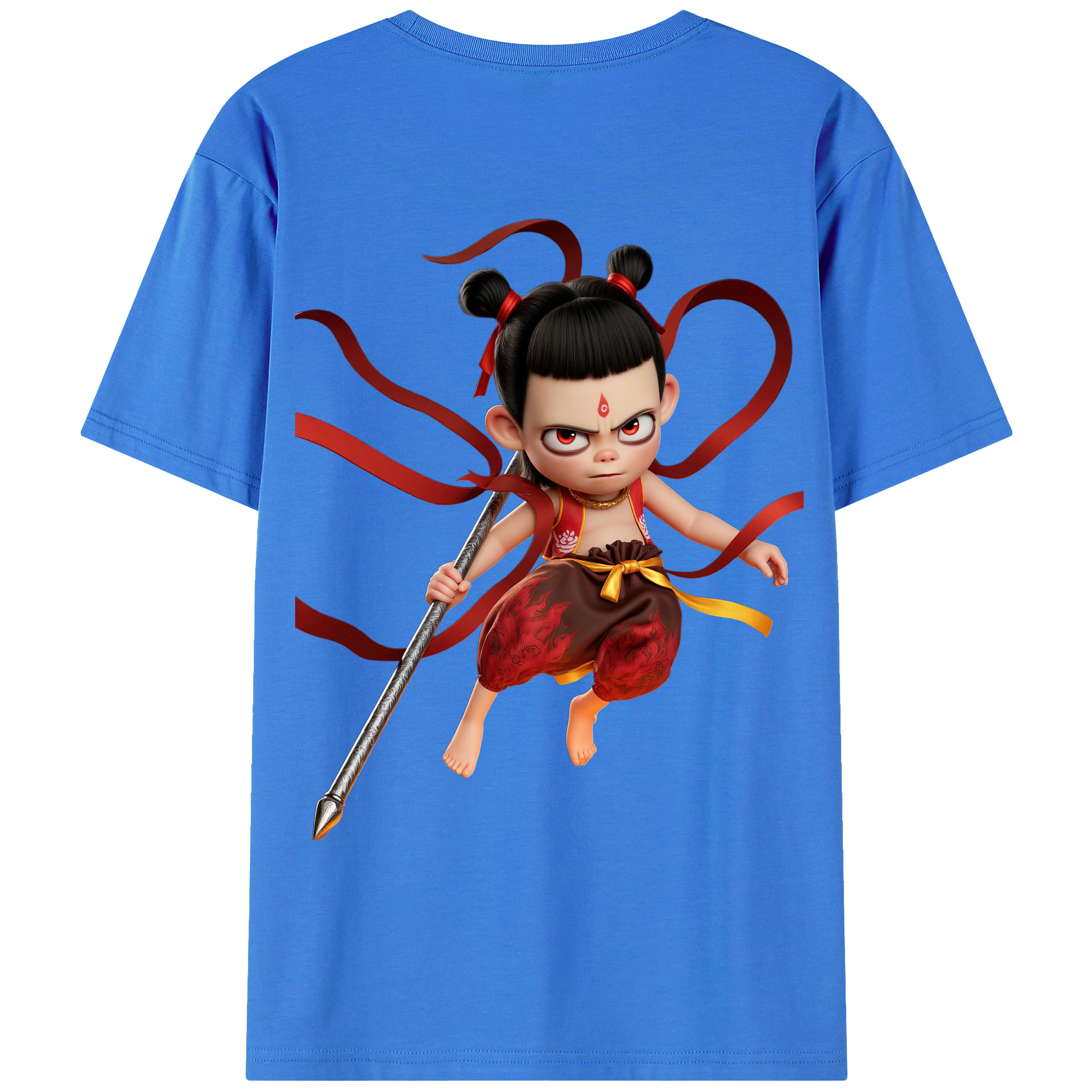 （画像用） Ne Zha 2 ナタ 魔童の大暴れ 綿100％ メンズ半袖Tシャツ（バックプリント） 通気性