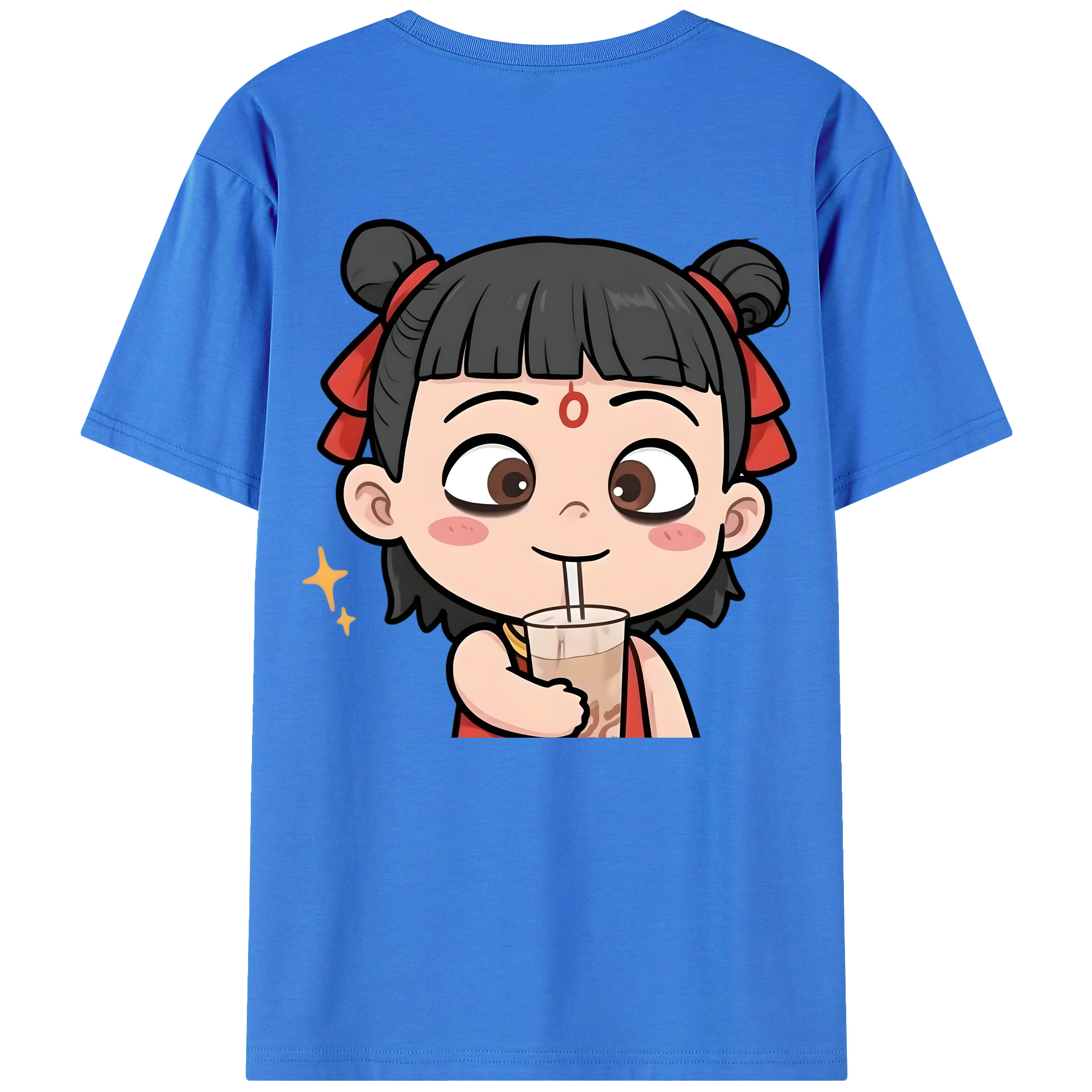 （画像用） Ne Zha 2 ナタ 魔童の大暴れ 綿100％ メンズ半袖Tシャツ（バックプリント） 通気性