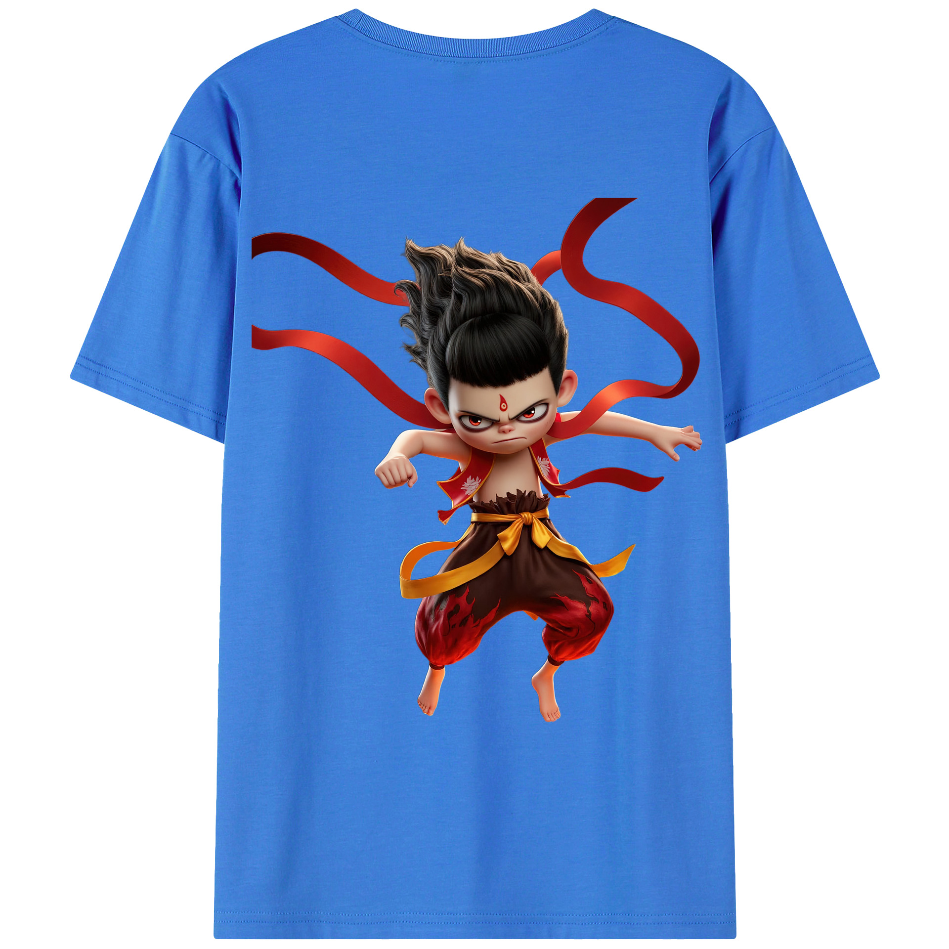 （画像用） Ne Zha 2 ナタ 魔童の大暴れ 綿100％ メンズ半袖Tシャツ（バックプリント） 通気性