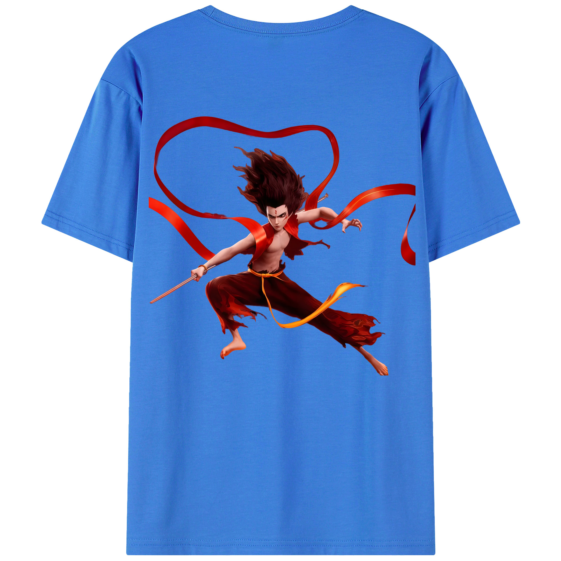 （画像用） Ne Zha 2 ナタ 魔童の大暴れ 綿100％ メンズ半袖Tシャツ（バックプリント） 通気性