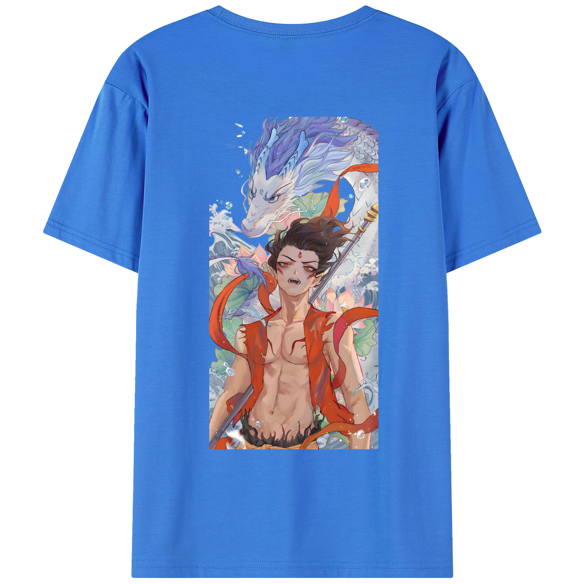 （画像用） Ne Zha 2 ナタ 魔童の大暴れ 綿100％ メンズ半袖Tシャツ（バックプリント） 通気性