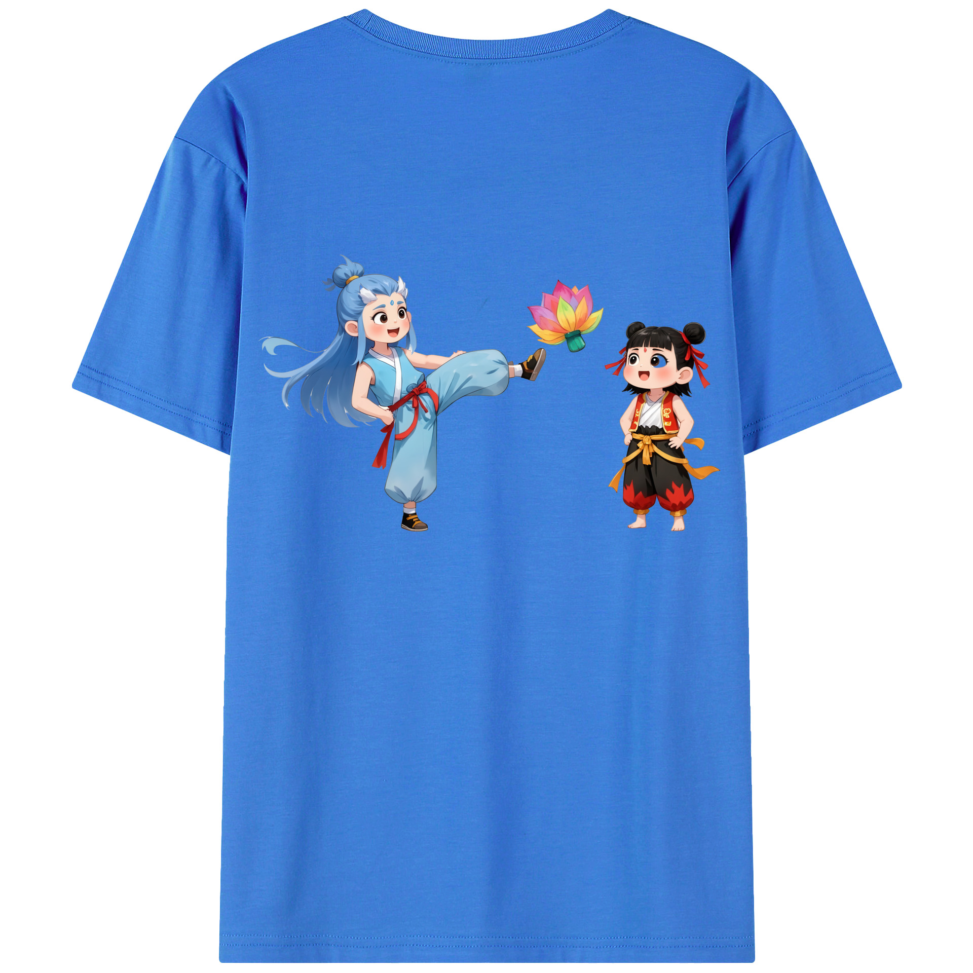 （画像用） Ne Zha 2 ナタ 魔童の大暴れ 綿100％ メンズ半袖Tシャツ（バックプリント） 通気性