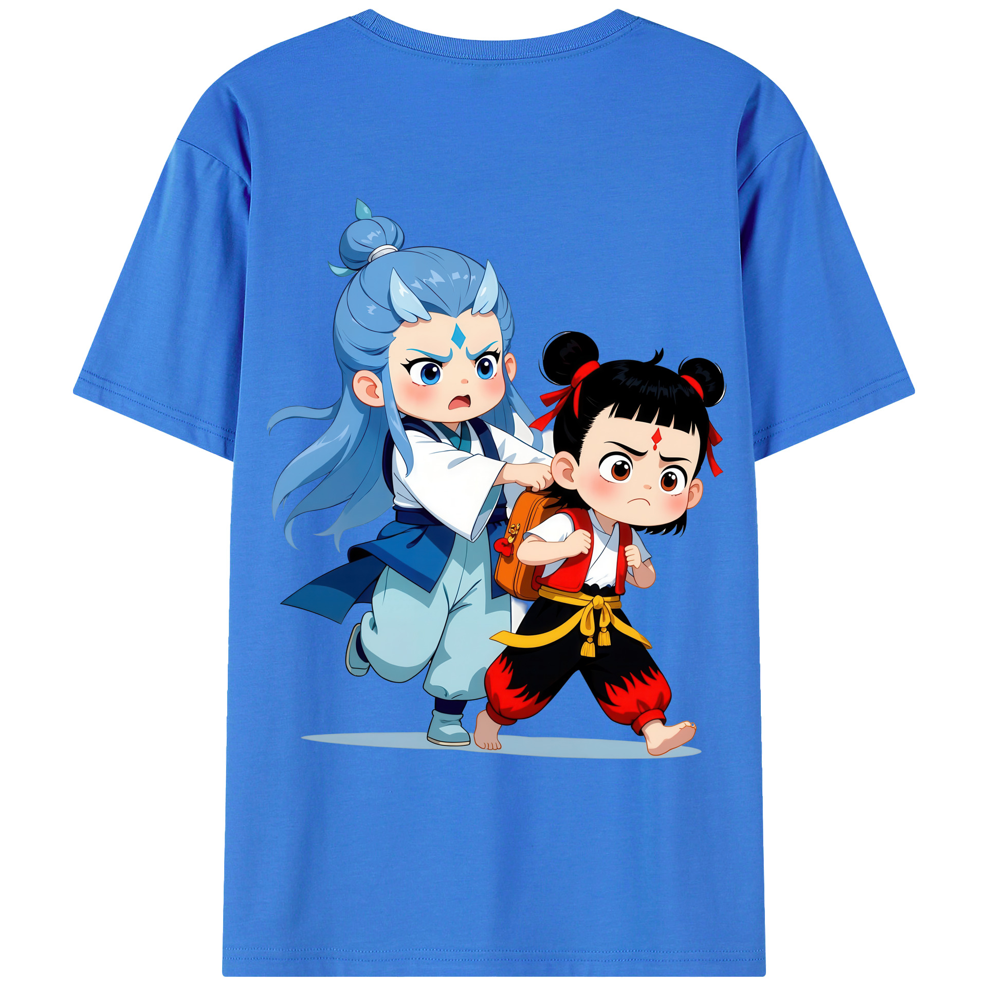 （画像用） Ne Zha 2 ナタ 魔童の大暴れ 綿100％ メンズ半袖Tシャツ（バックプリント） 通気性