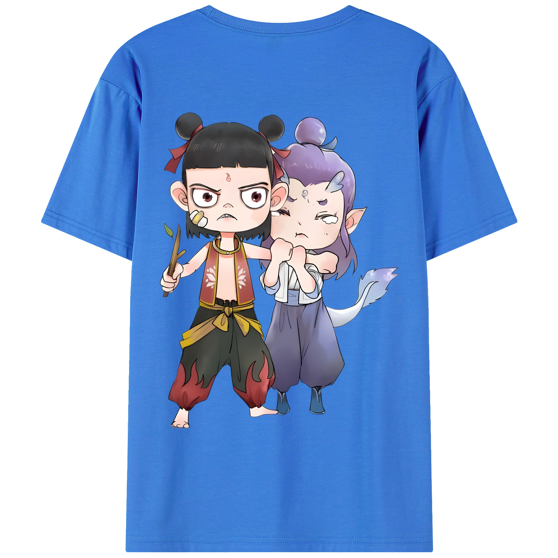 （画像用） Ne Zha 2 ナタ 魔童の大暴れ 綿100％ メンズ半袖Tシャツ（バックプリント） 通気性