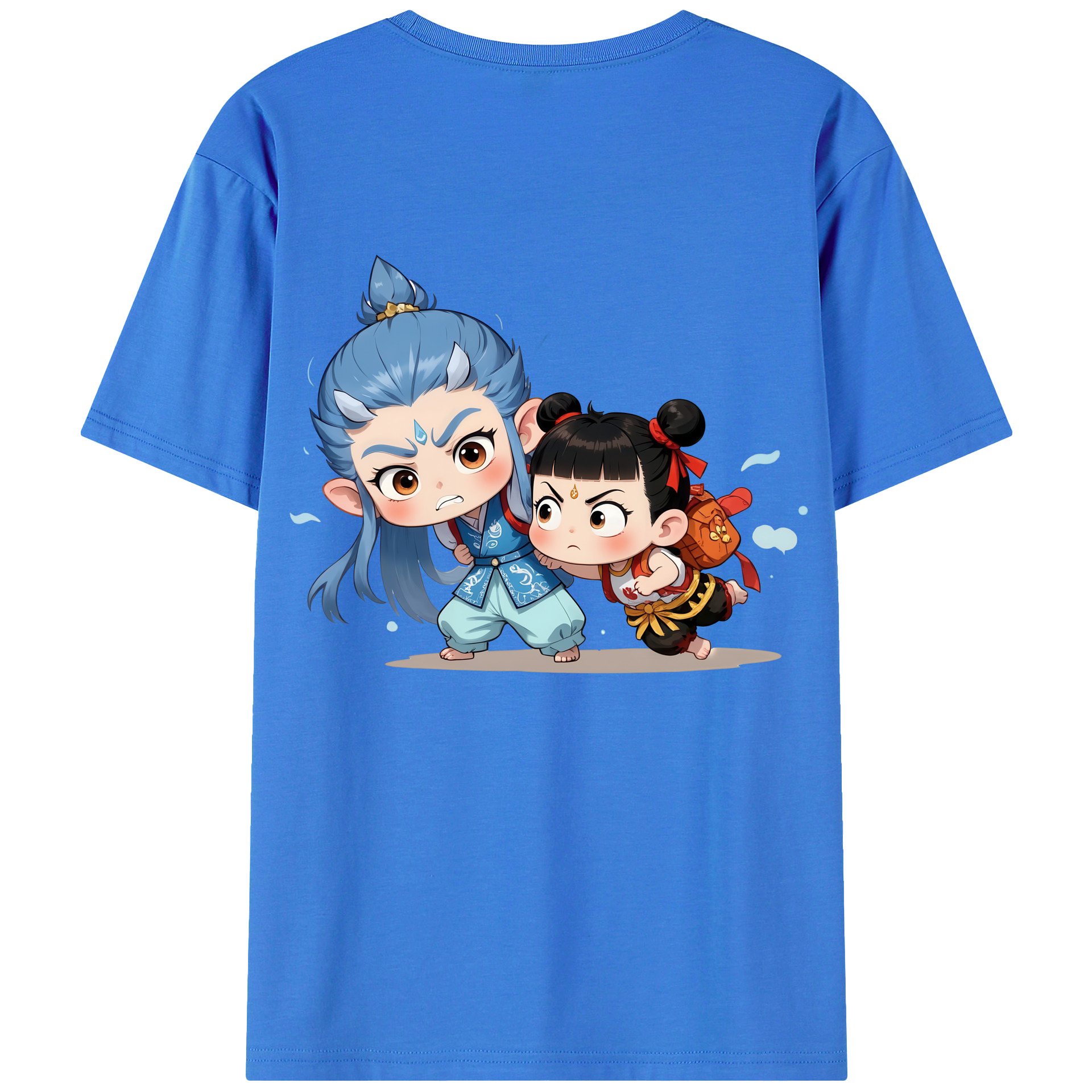 （画像用） Ne Zha 2 ナタ 魔童の大暴れ 綿100％ メンズ半袖Tシャツ（バックプリント） 通気性