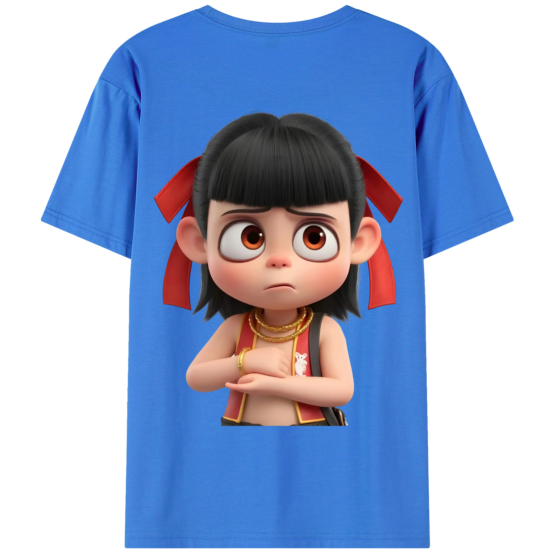 （画像用） Ne Zha 2 ナタ 魔童の大暴れ 綿100％ メンズ半袖Tシャツ（バックプリント） 通気性