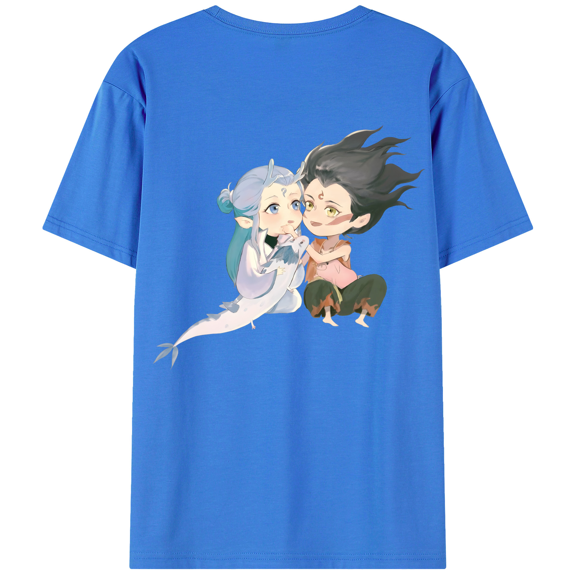 （画像用） Ne Zha 2 ナタ 魔童の大暴れ 綿100％ メンズ半袖Tシャツ（バックプリント） 通気性