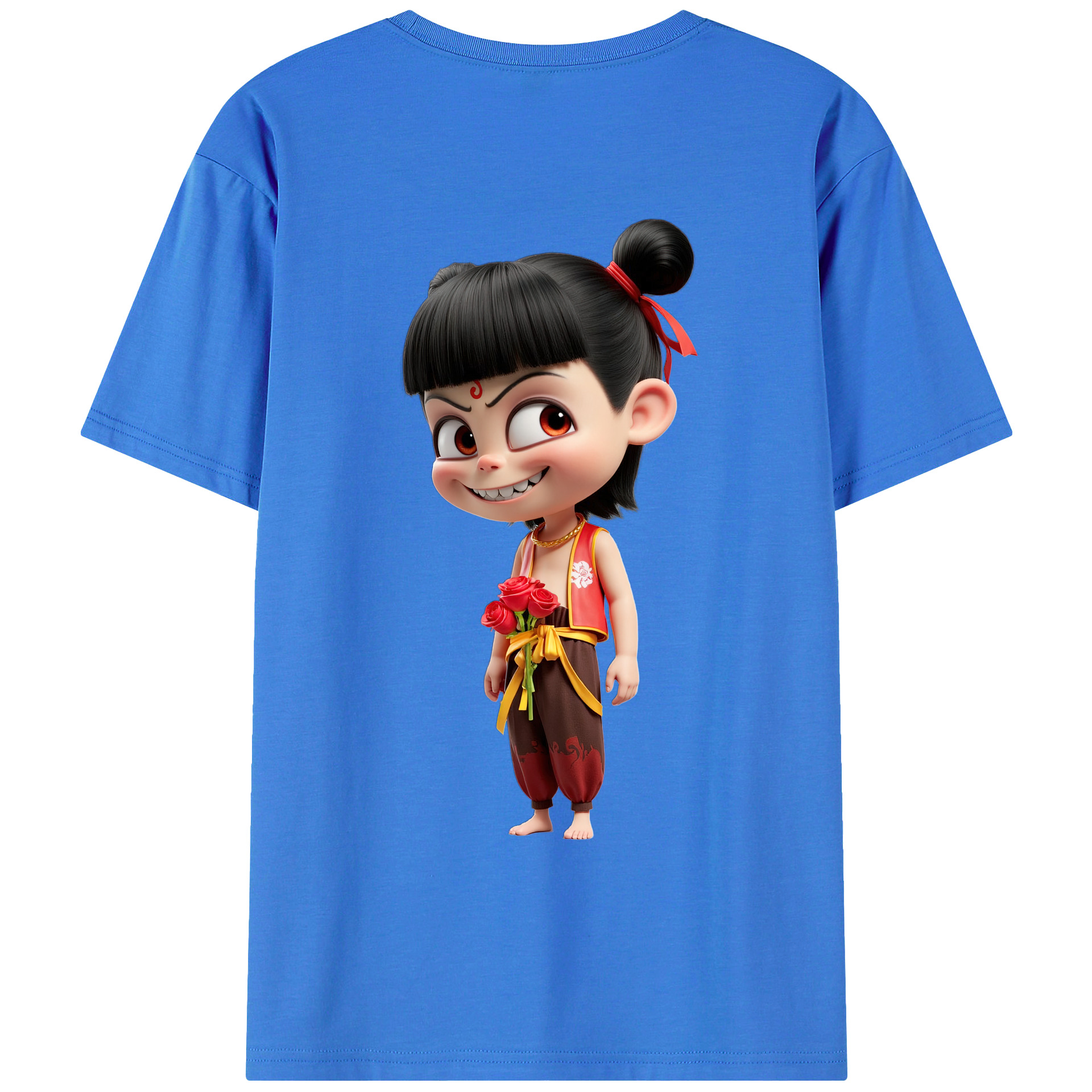 （画像用） Ne Zha 2 ナタ 魔童の大暴れ 綿100％ メンズ半袖Tシャツ（バックプリント） 通気性