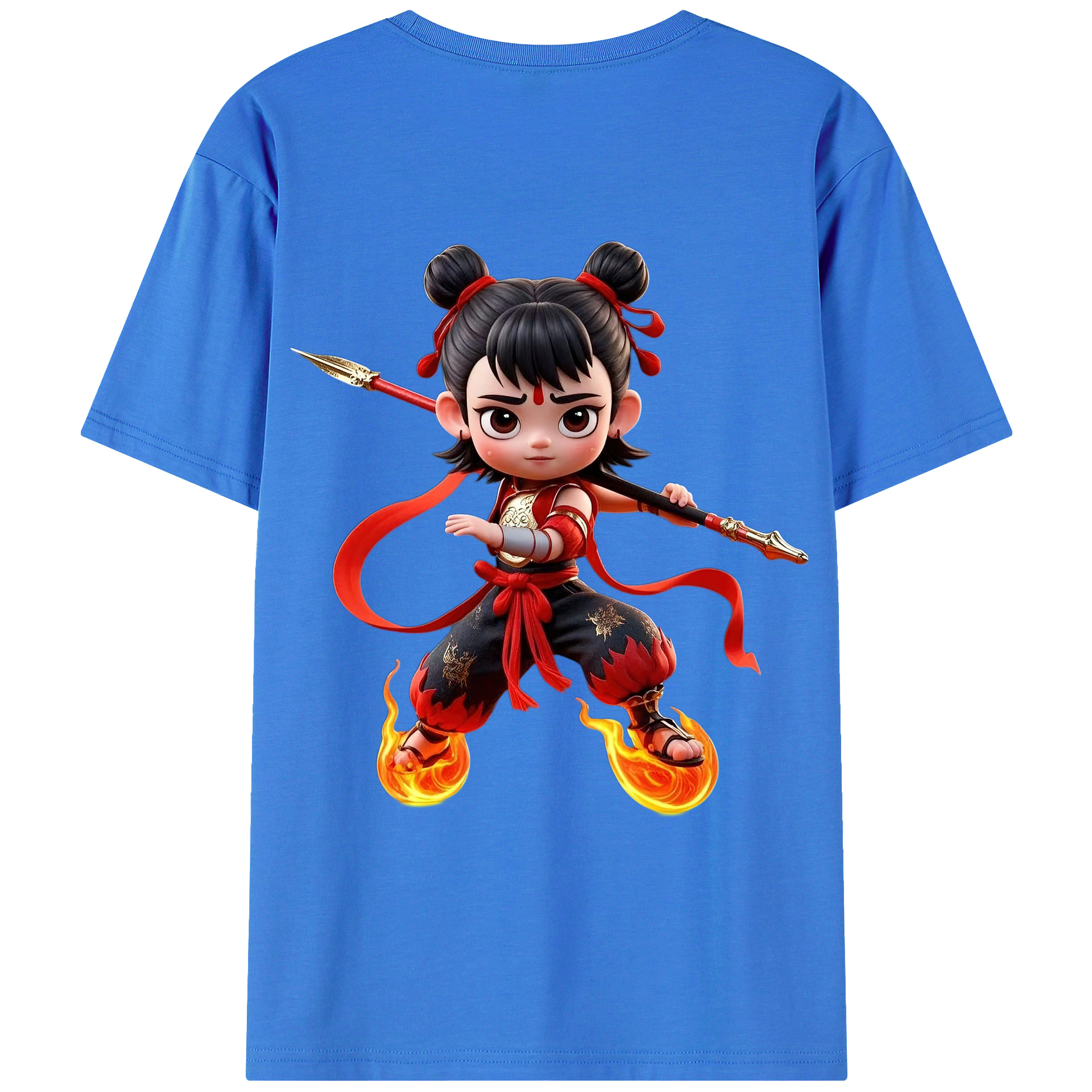 （画像用） Ne Zha 2 ナタ 魔童の大暴れ 綿100％ メンズ半袖Tシャツ（バックプリント） 通気性