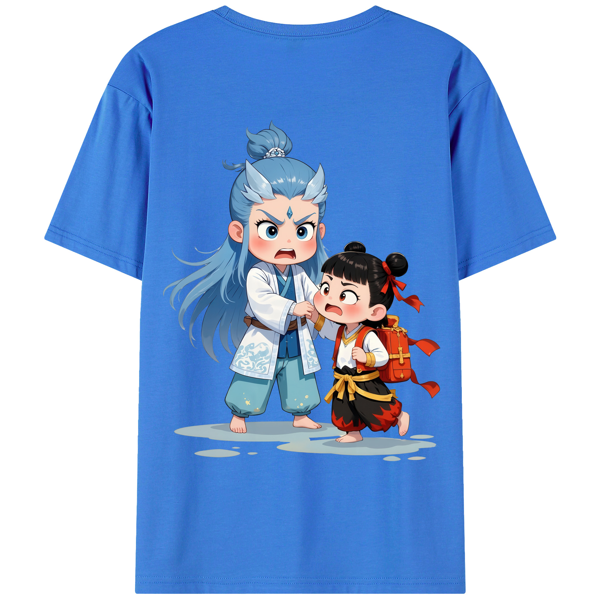（画像用） Ne Zha 2 ナタ 魔童の大暴れ 綿100％ メンズ半袖Tシャツ（バックプリント） 通気性