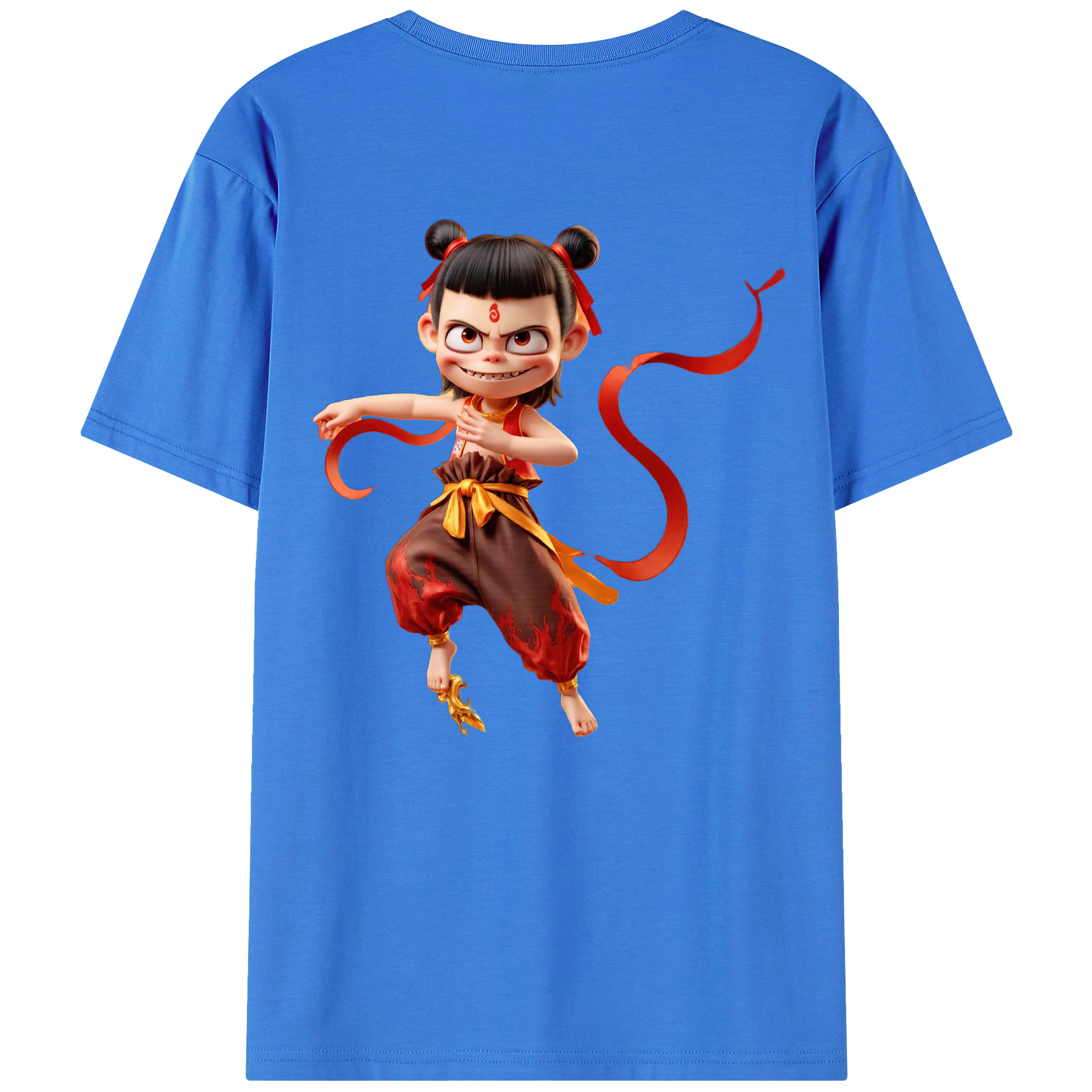 （画像用） Ne Zha 2 ナタ 魔童の大暴れ 綿100％ メンズ半袖Tシャツ（バックプリント） 通気性