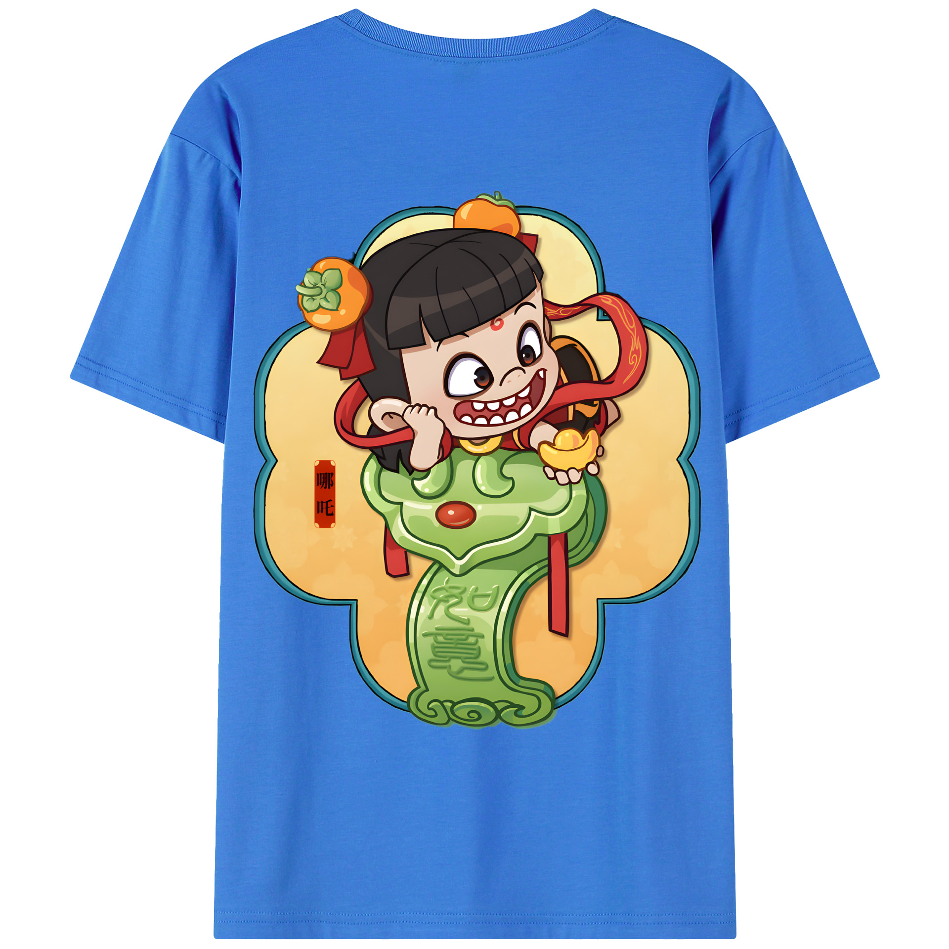 （画像用） Ne Zha 2 ナタ 魔童の大暴れ 綿100％ メンズ半袖Tシャツ（バックプリント） 通気性