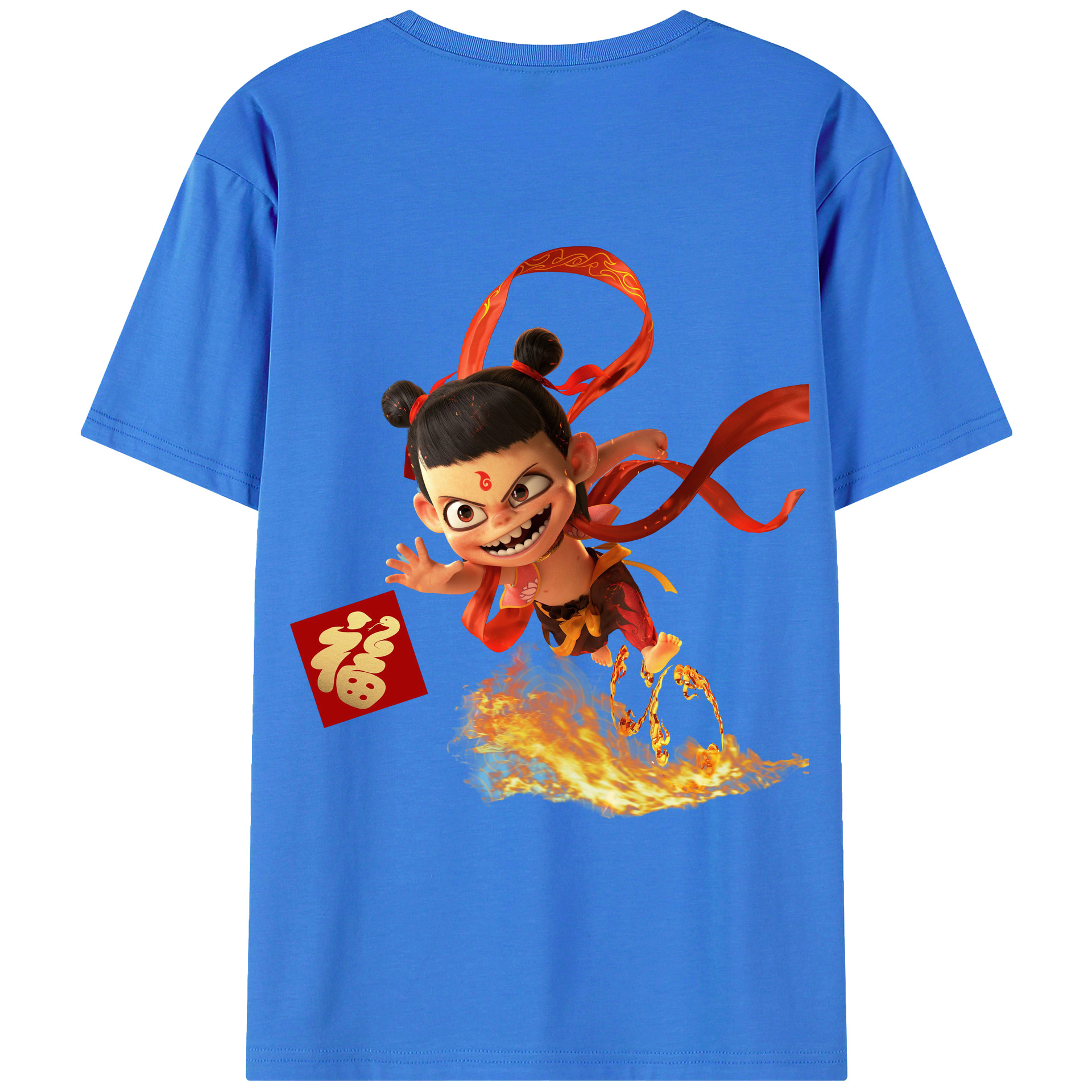 （画像用） Ne Zha 2 ナタ 魔童の大暴れ 綿100％ メンズ半袖Tシャツ（バックプリント） 通気性