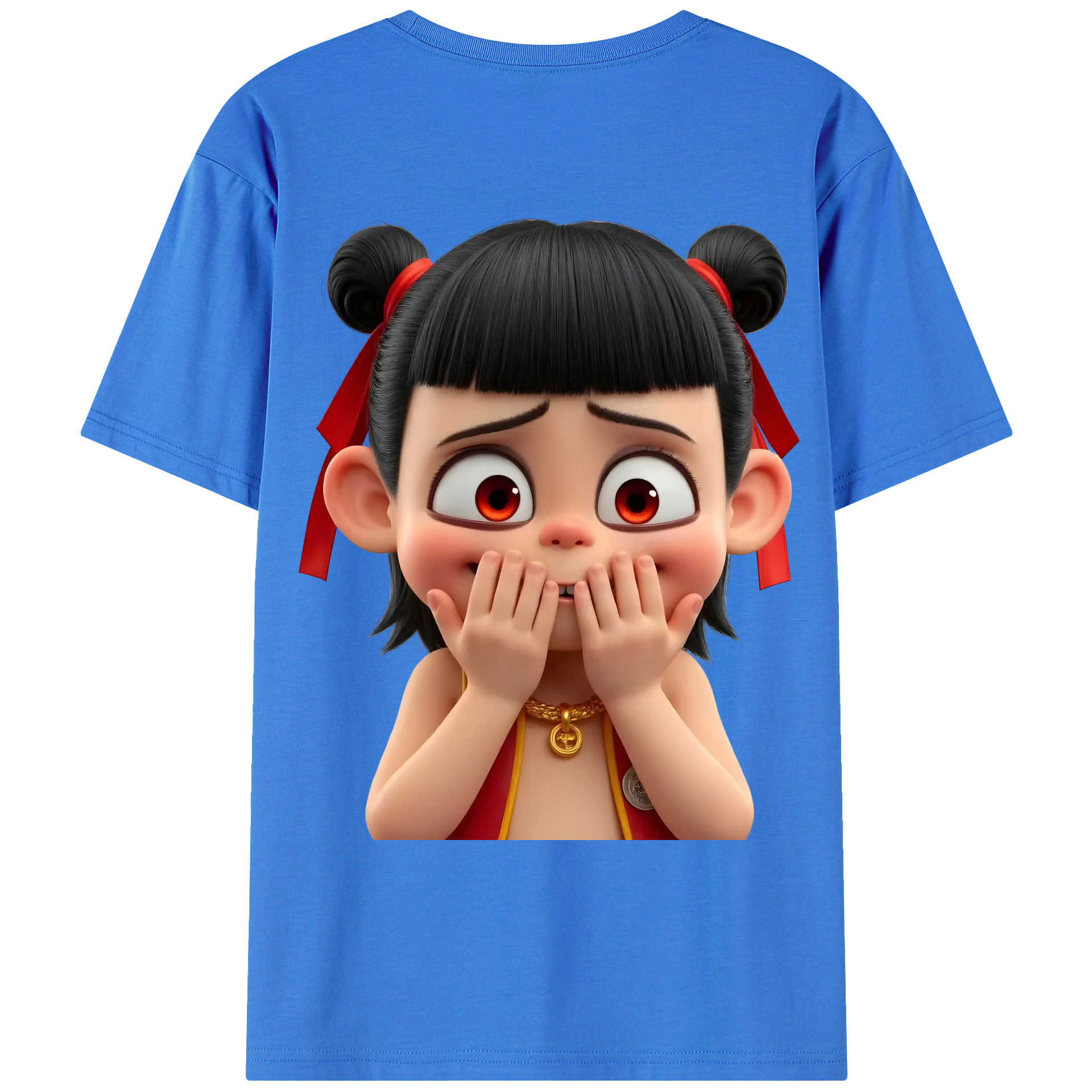 （画像用） Ne Zha 2 ナタ 魔童の大暴れ 綿100％ メンズ半袖Tシャツ（バックプリント） 通気性